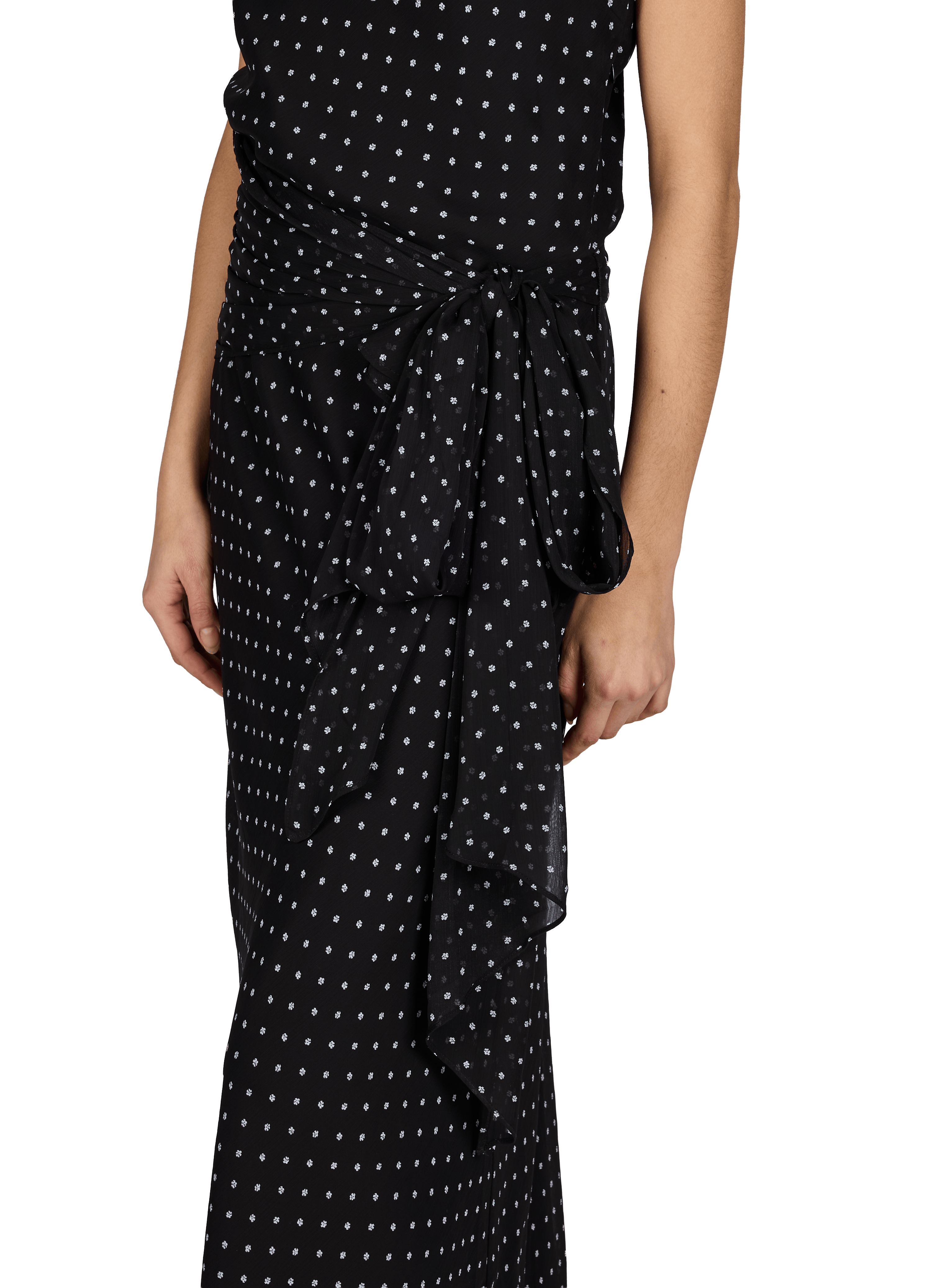 Robe à col montant sans manches à pois  ROTATE Noir