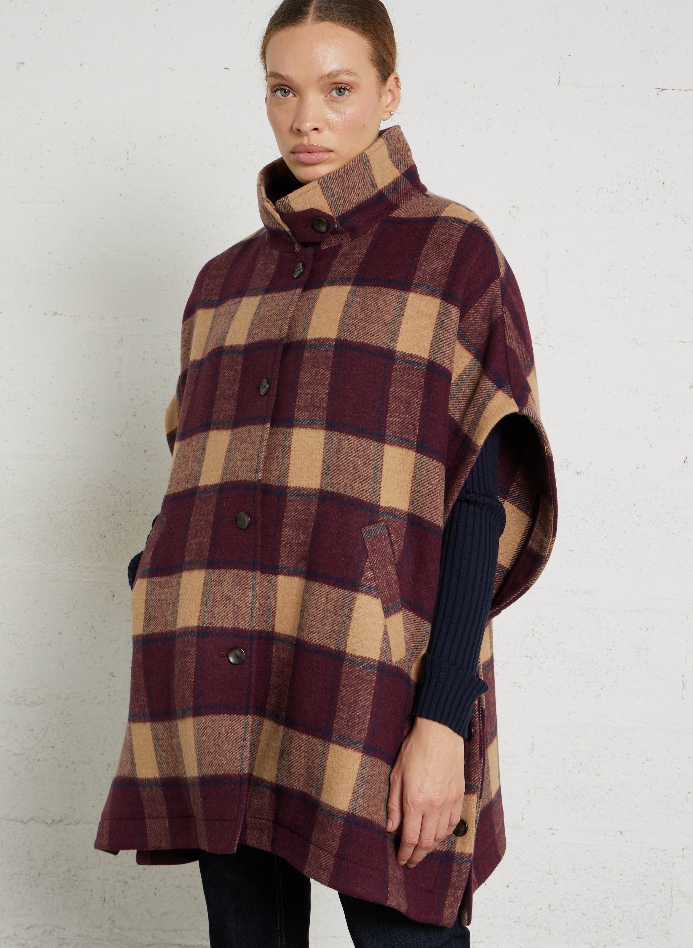 Cape oversize col montant à carreaux dolly MAISON 123 Rouge