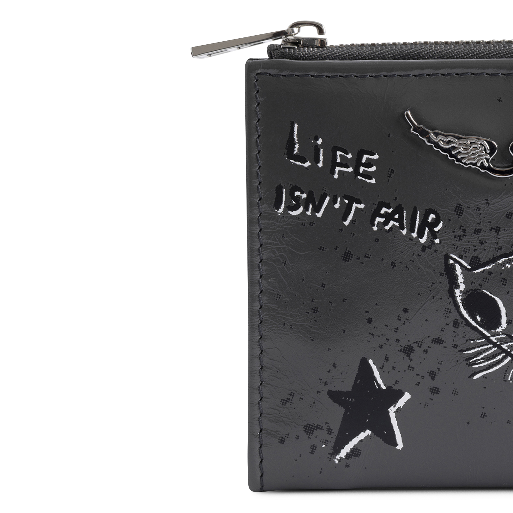 Portefeuille en cuir imprimé zv wallet ZADIG&VOLTAIRE Gris