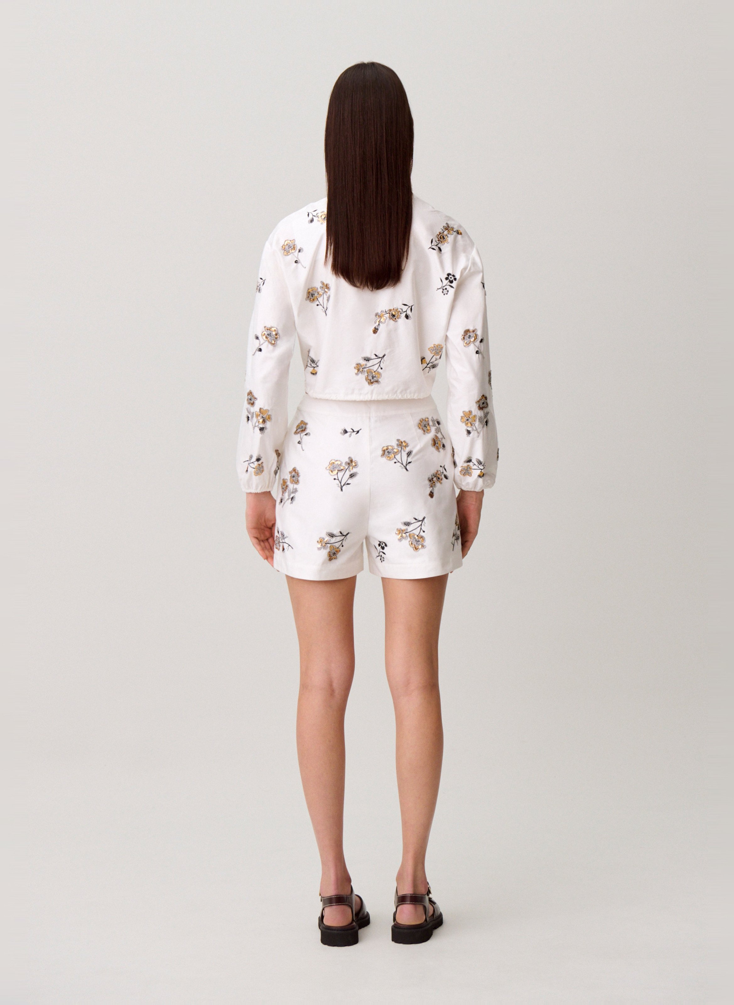 Short droit en coton brodé CLAUDIE PIERLOT Beige