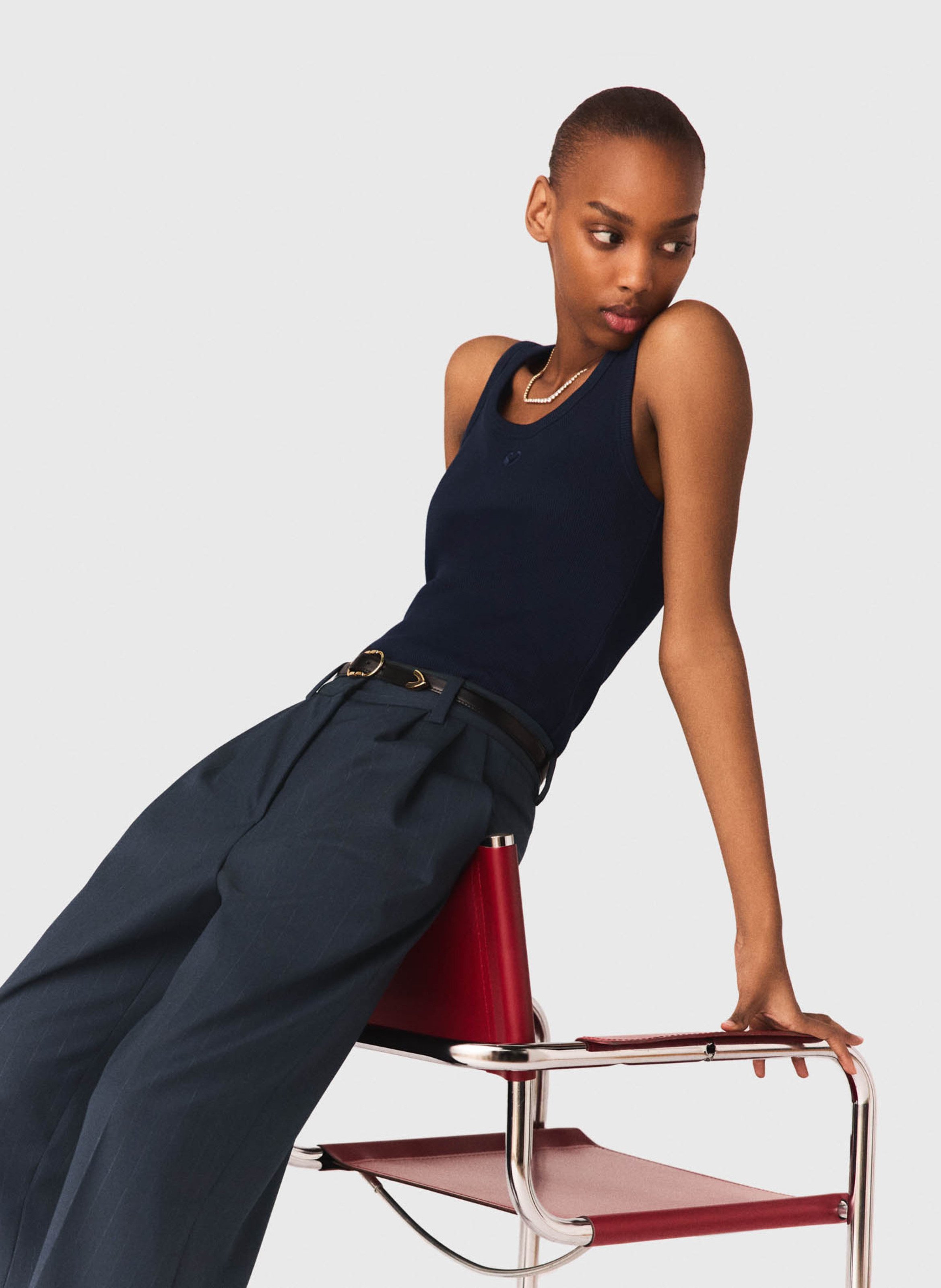 Débardeur col rond en coton mélangé MAJE Bleu