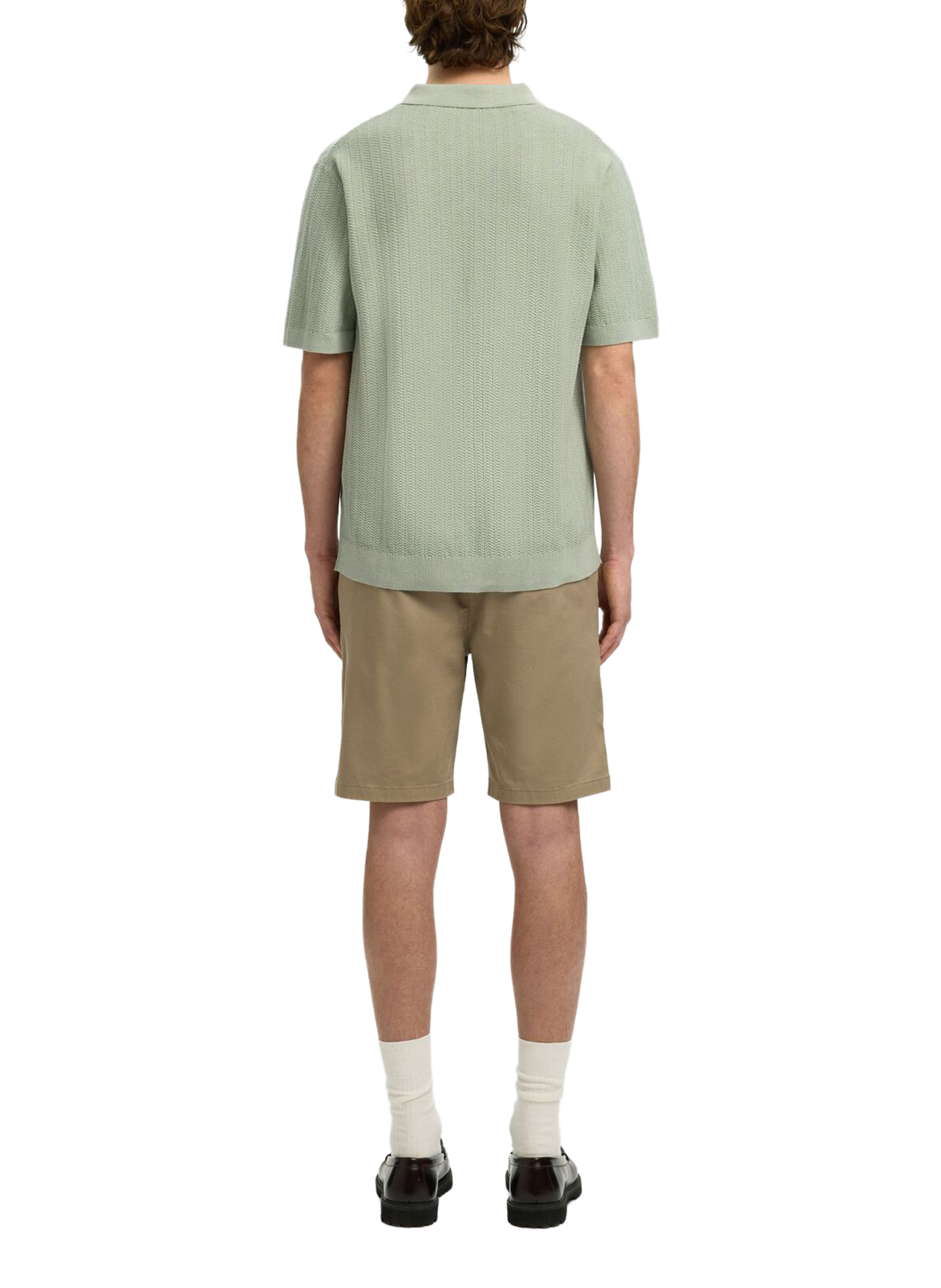 Short-sleeved polo in cotton and linen SELECTED Green