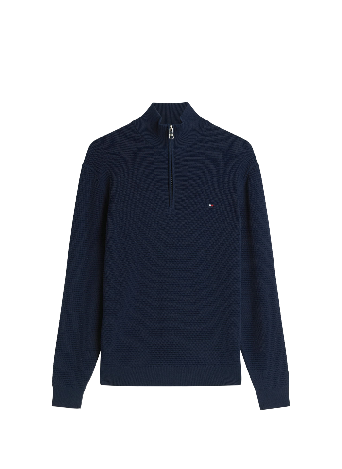 Pull droit à col zippé en coton TOMMY HILFIGER Bleu
