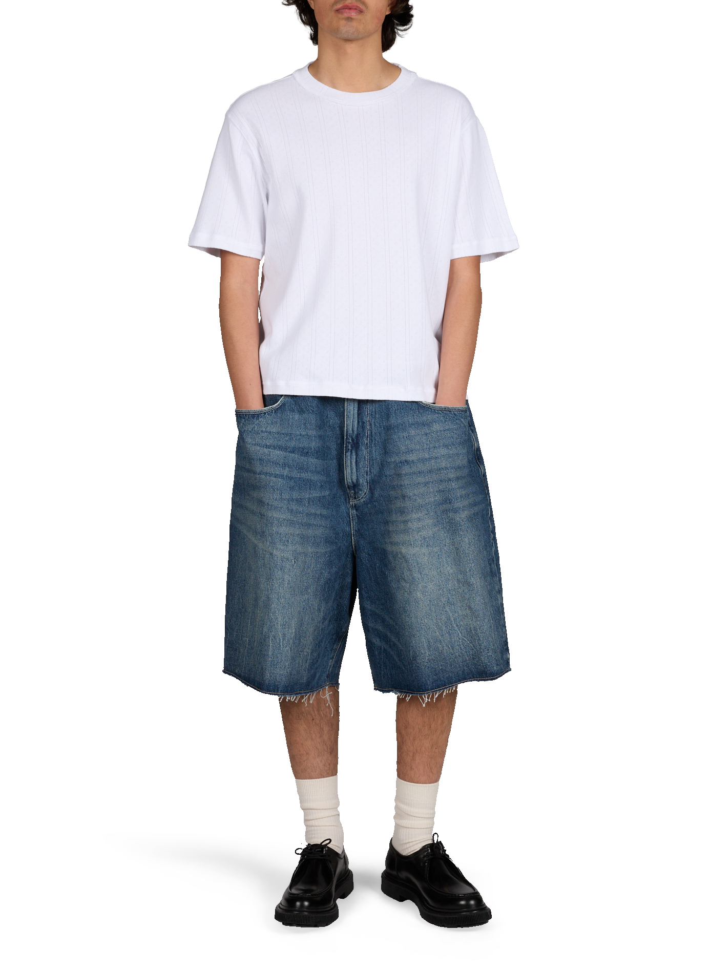 Short droit en denim de coton CAMIEL FORTGENS Bleu