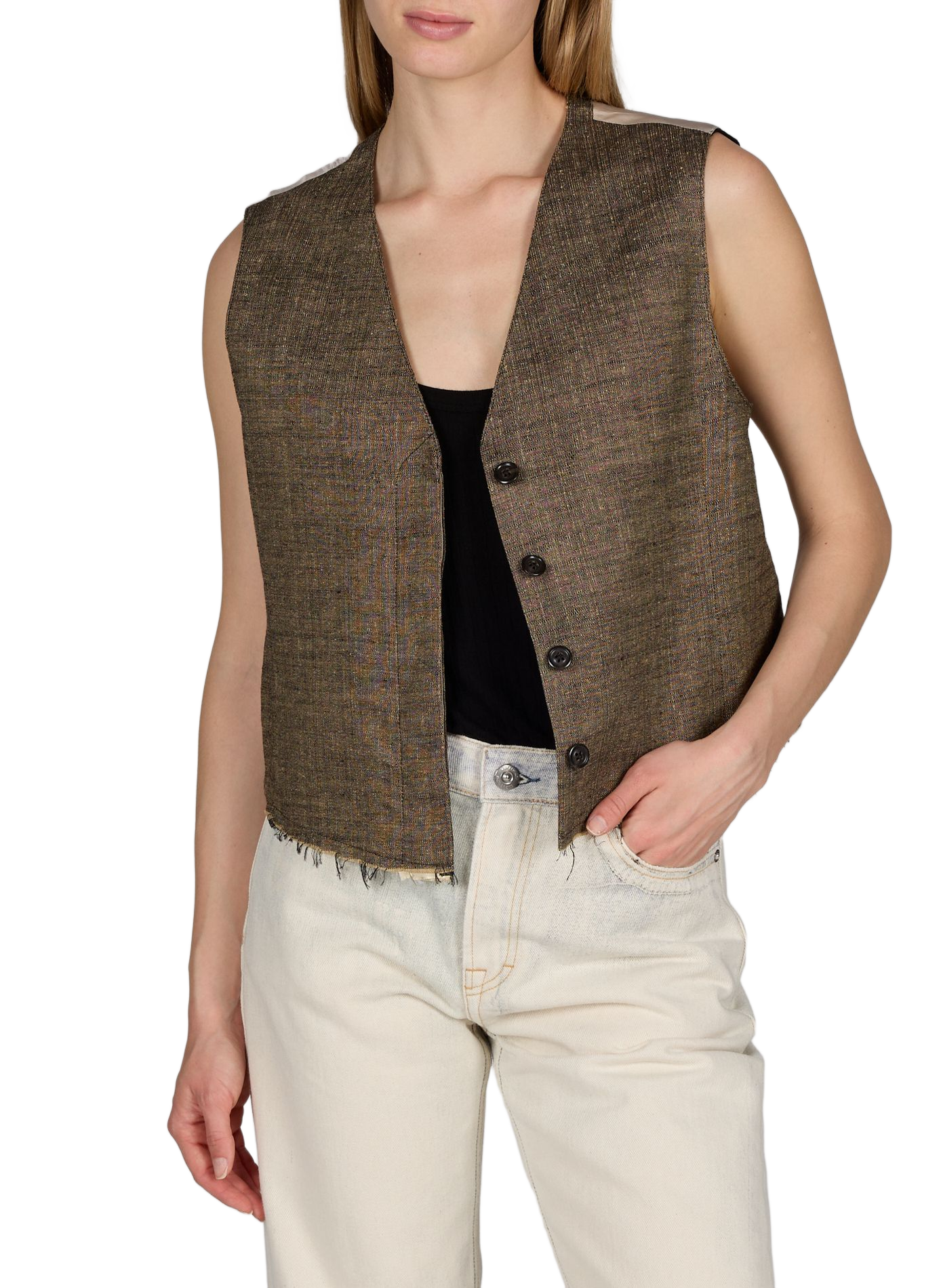 Gilet tailleur col V en lin mélangé OUR LEGACY Beige