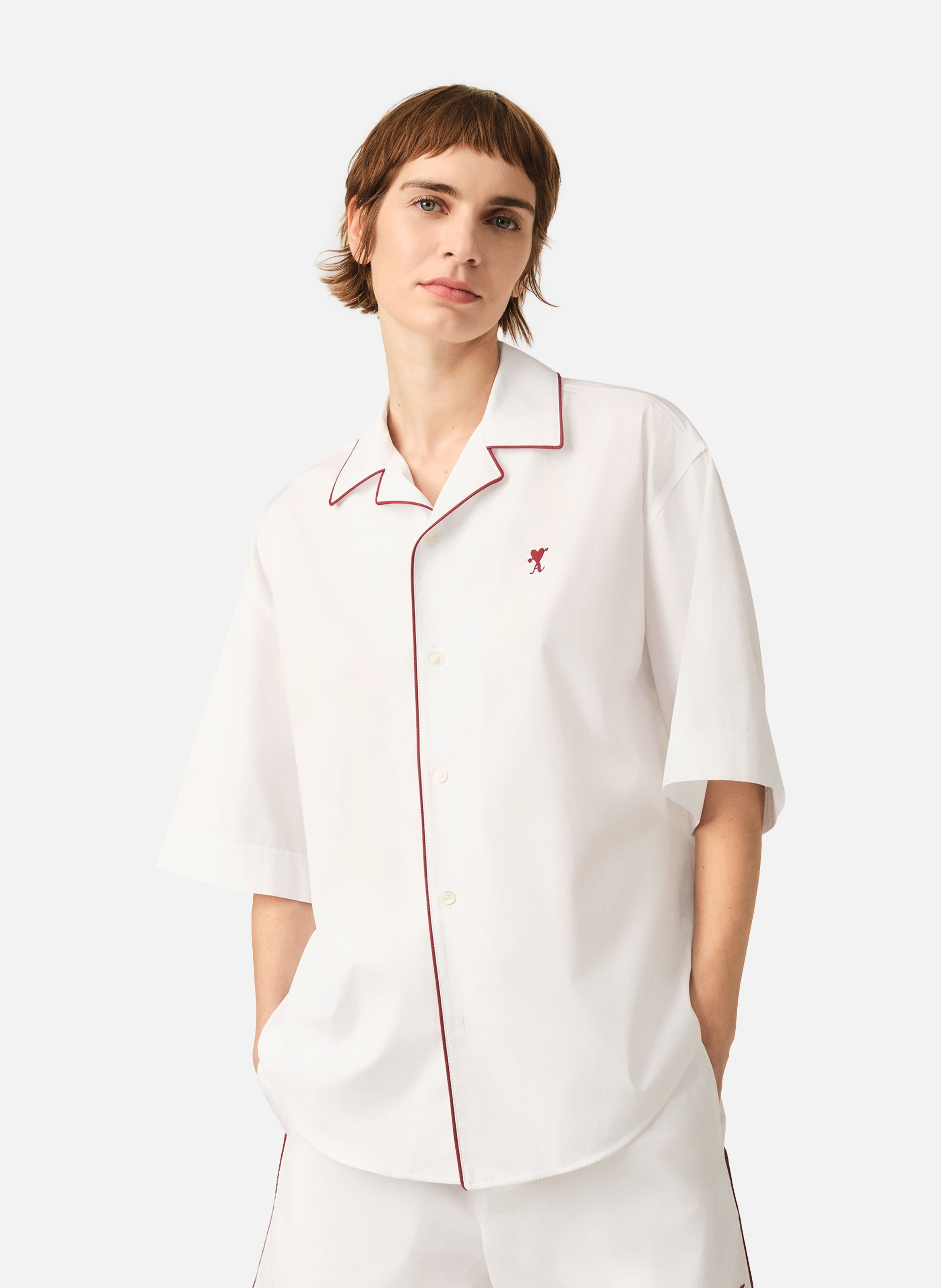 Chemise manches courtes ami de coeur flèche unisexe en coton AMI PARIS Blanc