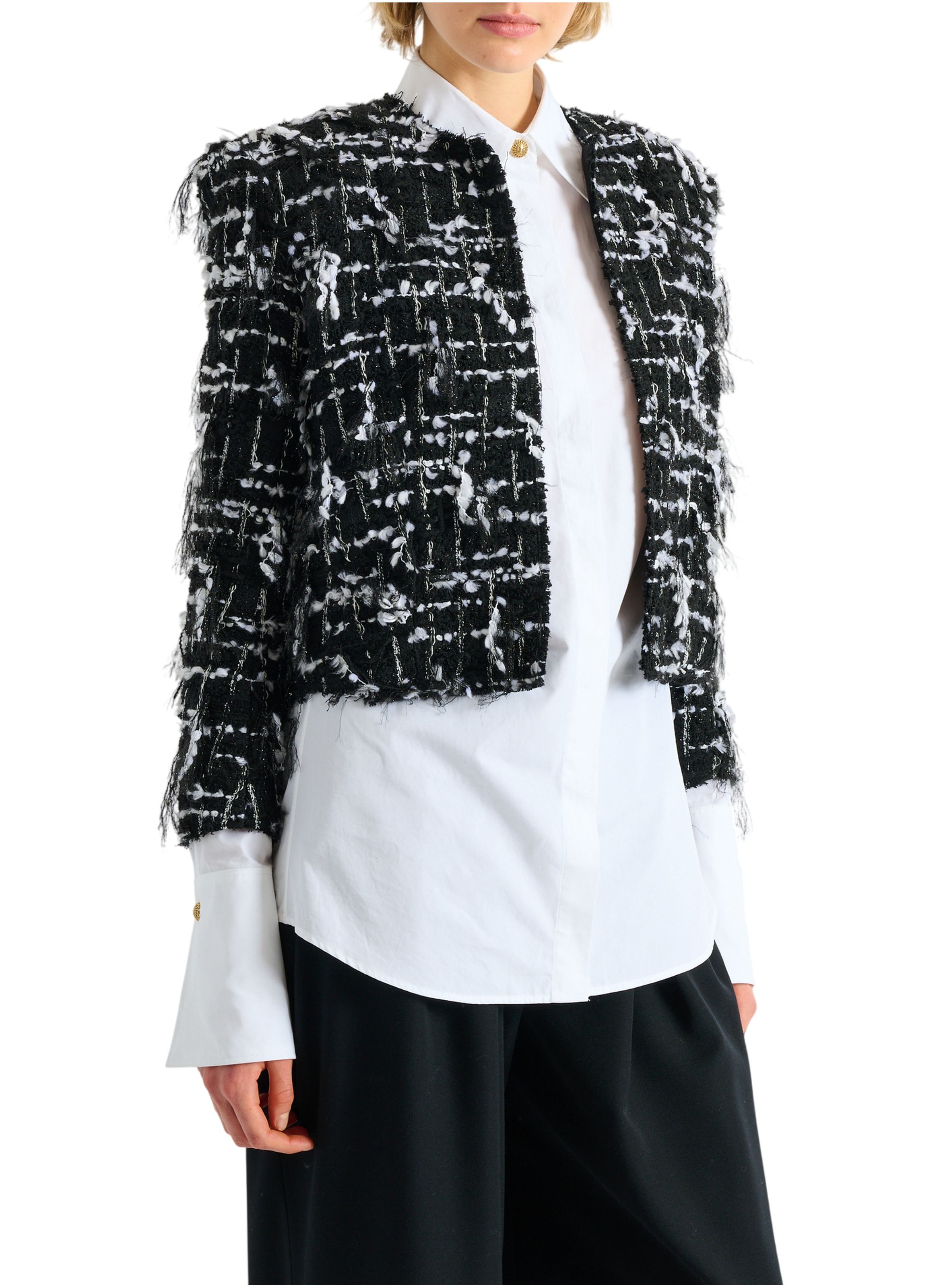 Spencer en tweed frangé BALMAIN Noir