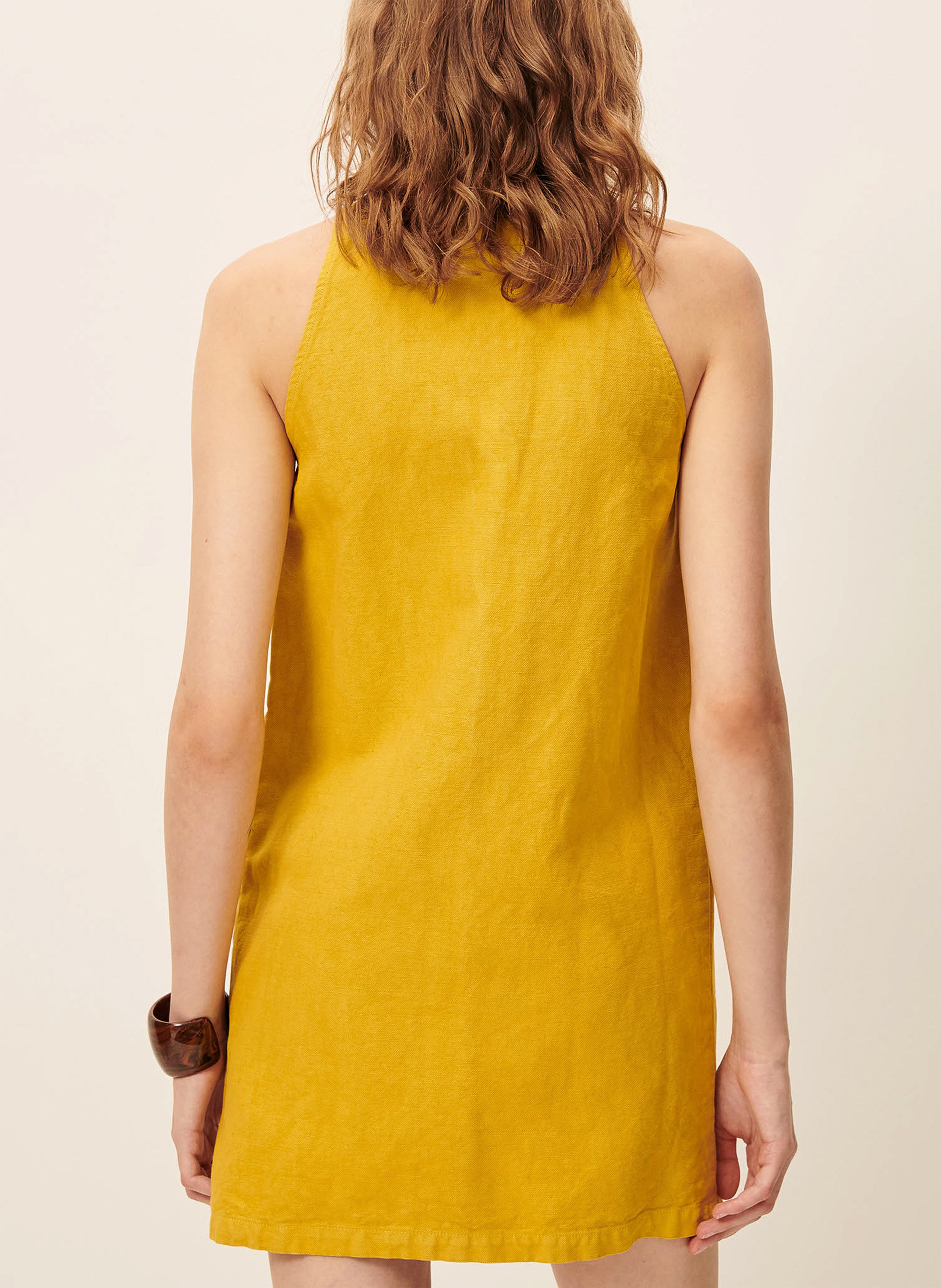 Robe courte col rond en coton et lin mélangé ondine SESSUN Jaune