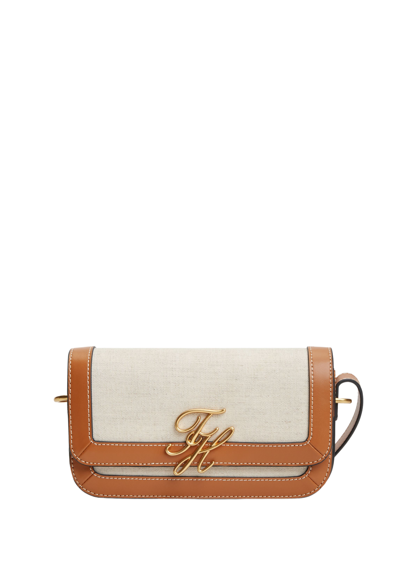 Sac à main à logo doré en coton et cuir TOMMY HILFIGER Marron