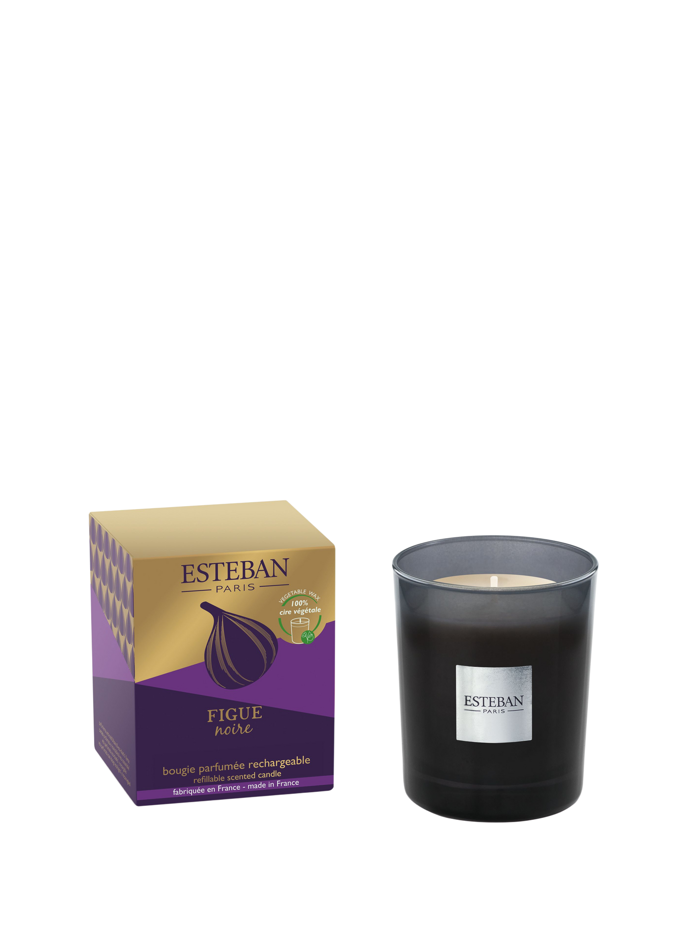 Bougie parfumée rechargeable Figue Noire 180 g ESTEBAN Violet