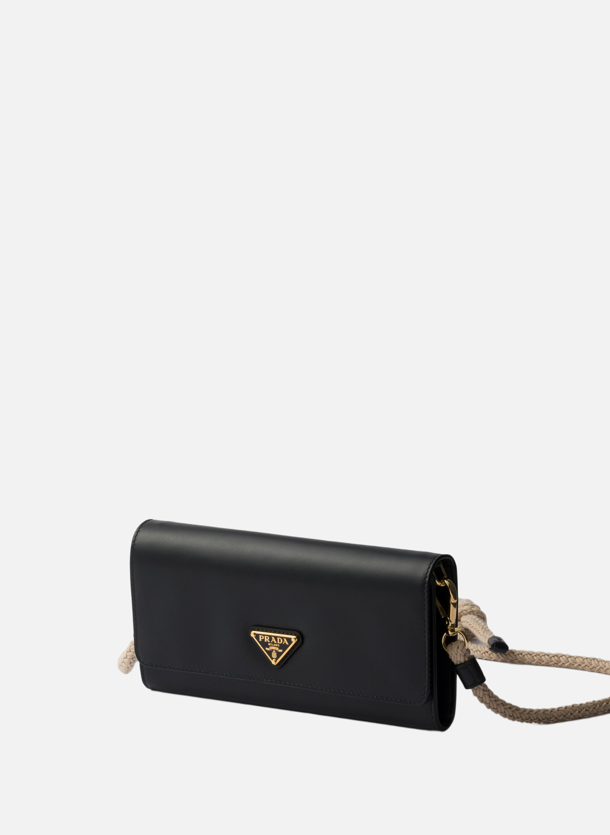 Porte-monnaie en cuir avec bandoulière PRADA Noir