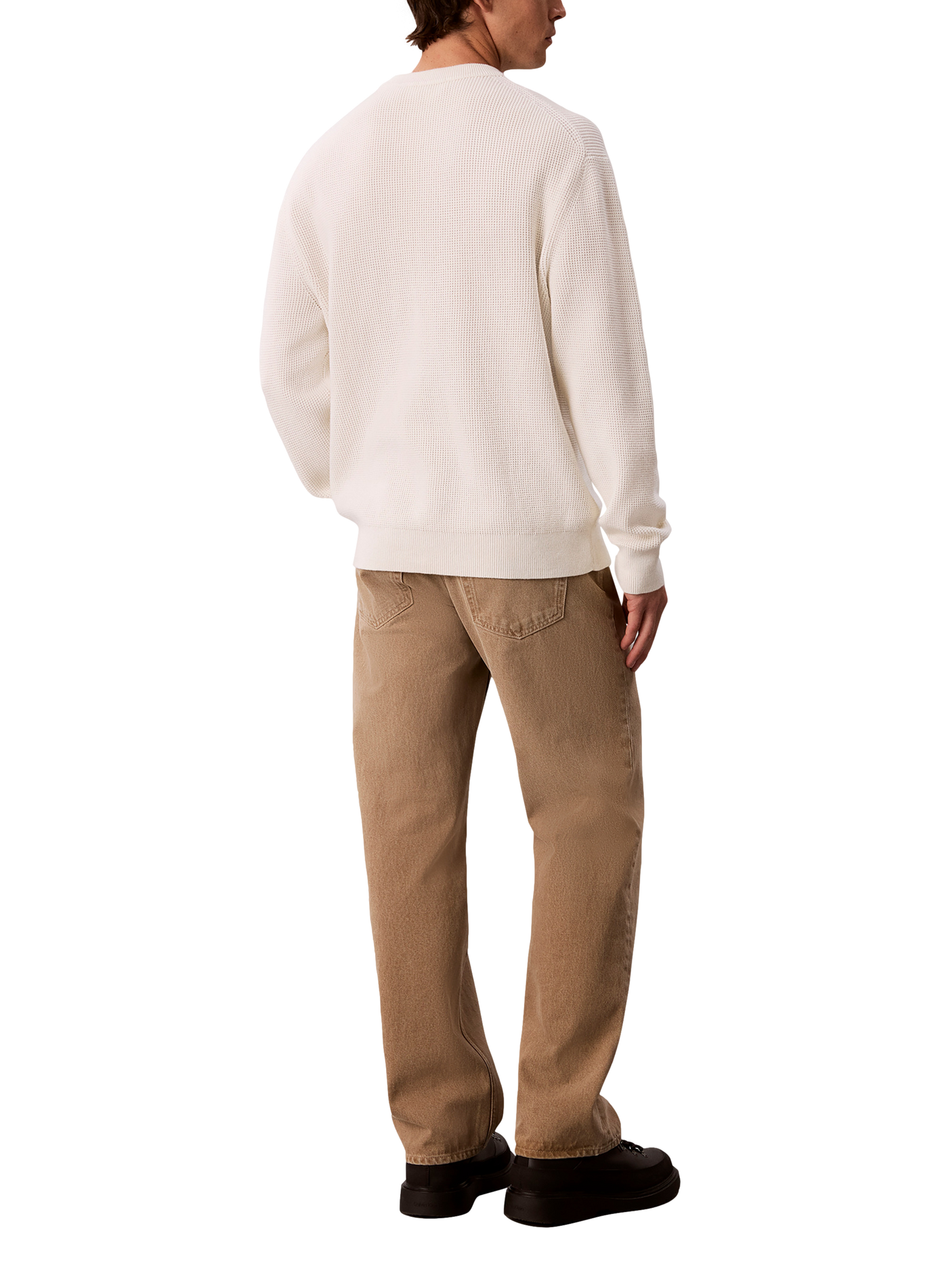 Straight knit cotton logo sweater CALVIN KLEIN Beige