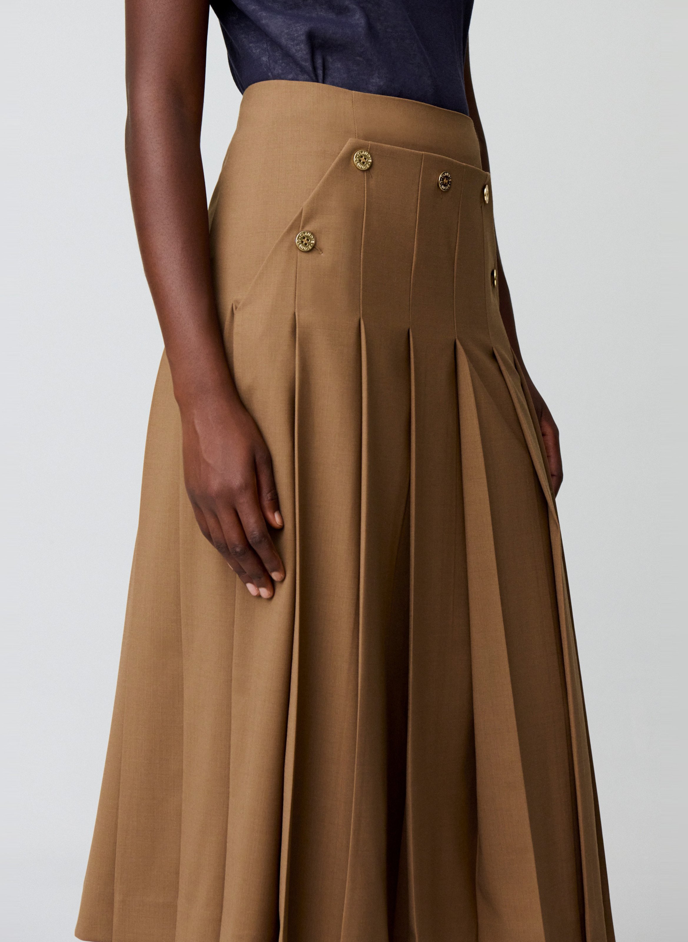 Jupe midi plissée unie CLAUDIE PIERLOT Beige