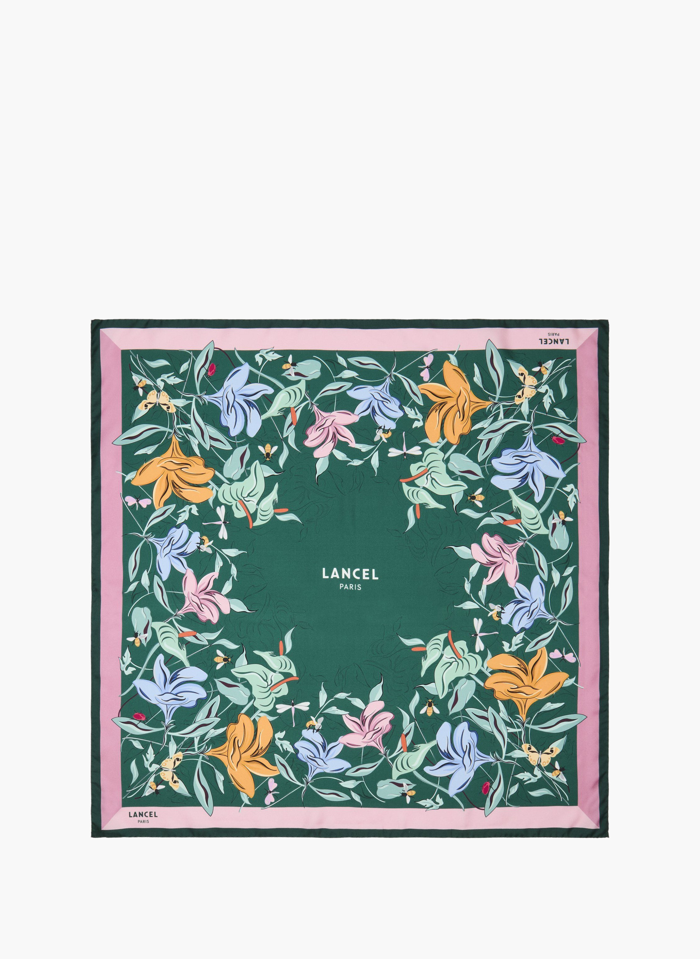 Foulard carré 90 - foulard en soie imprimée à armure serge, 100 % soie. LANCEL Bleu