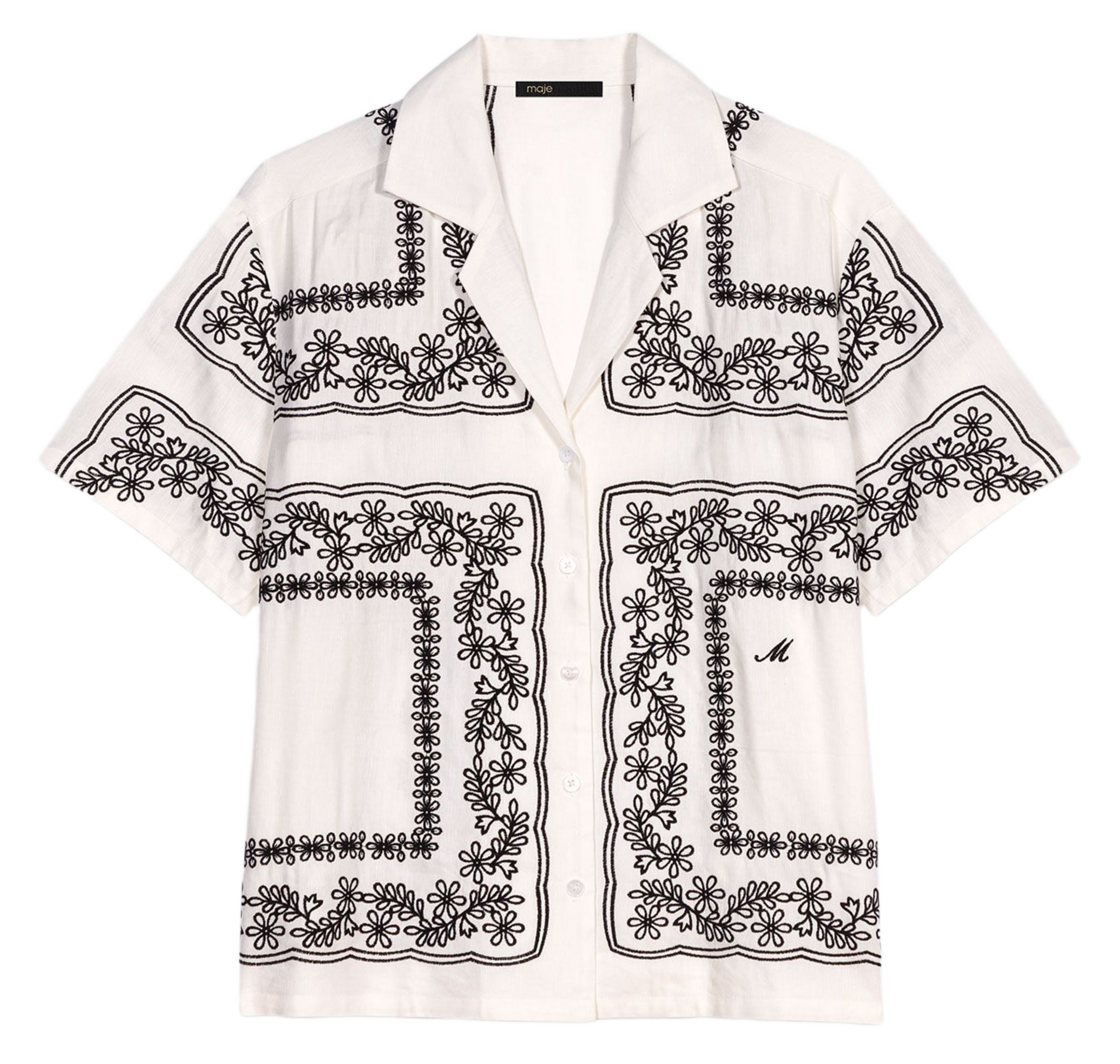 Chemise oversize en lin mélangé brodé MAJE Beige