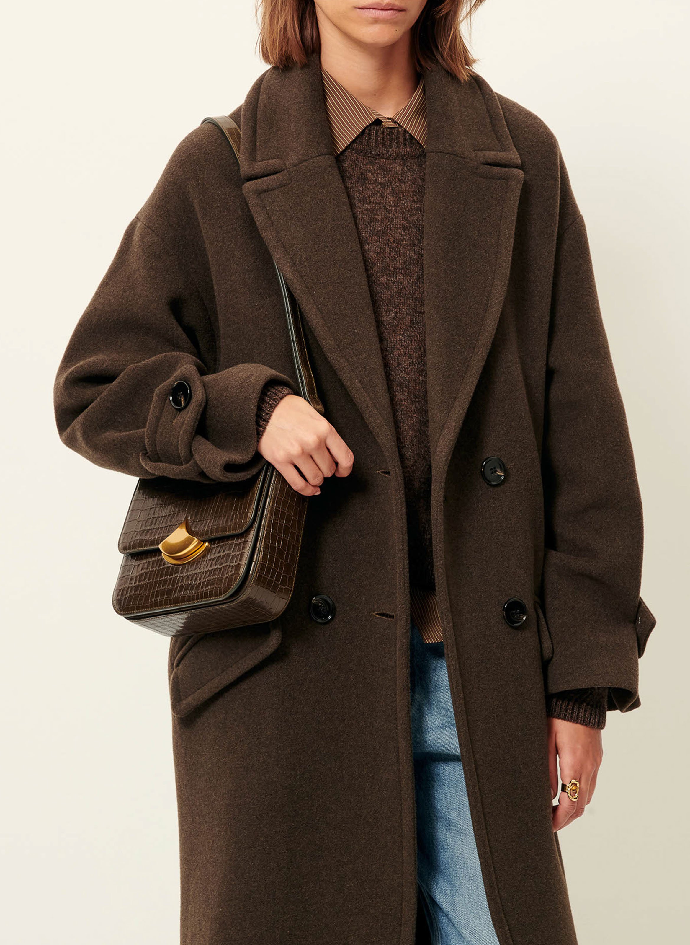 Manteau droit col tailleur en laine mélangée mia SESSUN Marron