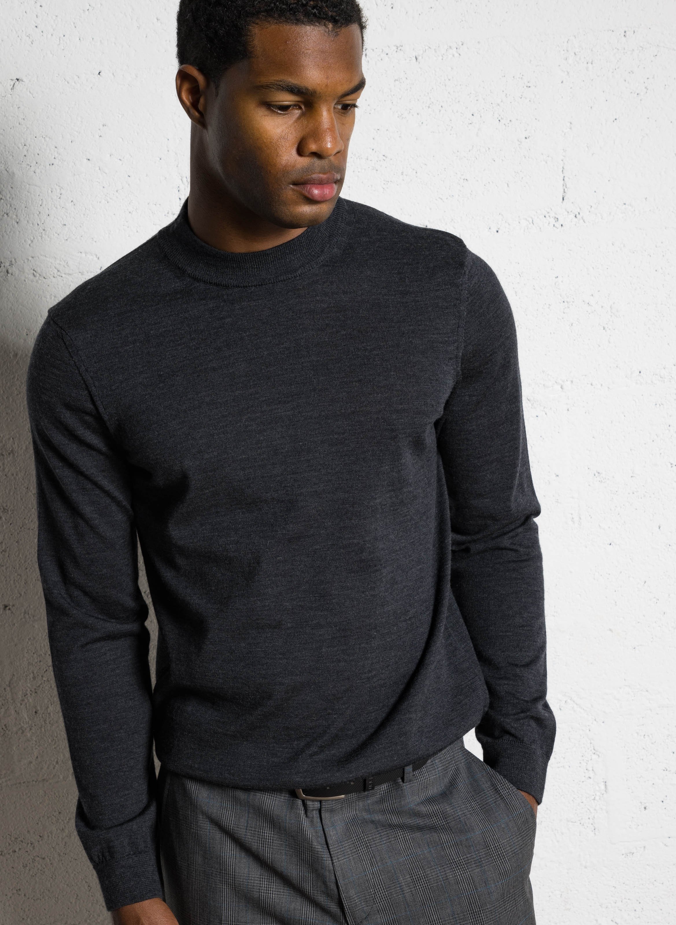 Pull col rond en laine IKKS Gris