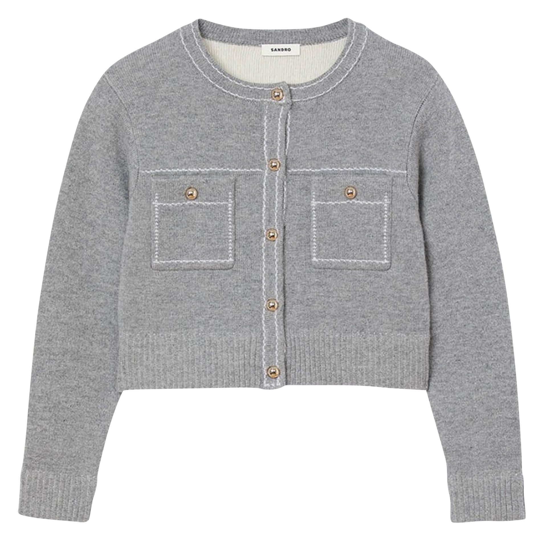 Gilet col rond en laine SANDRO Gris