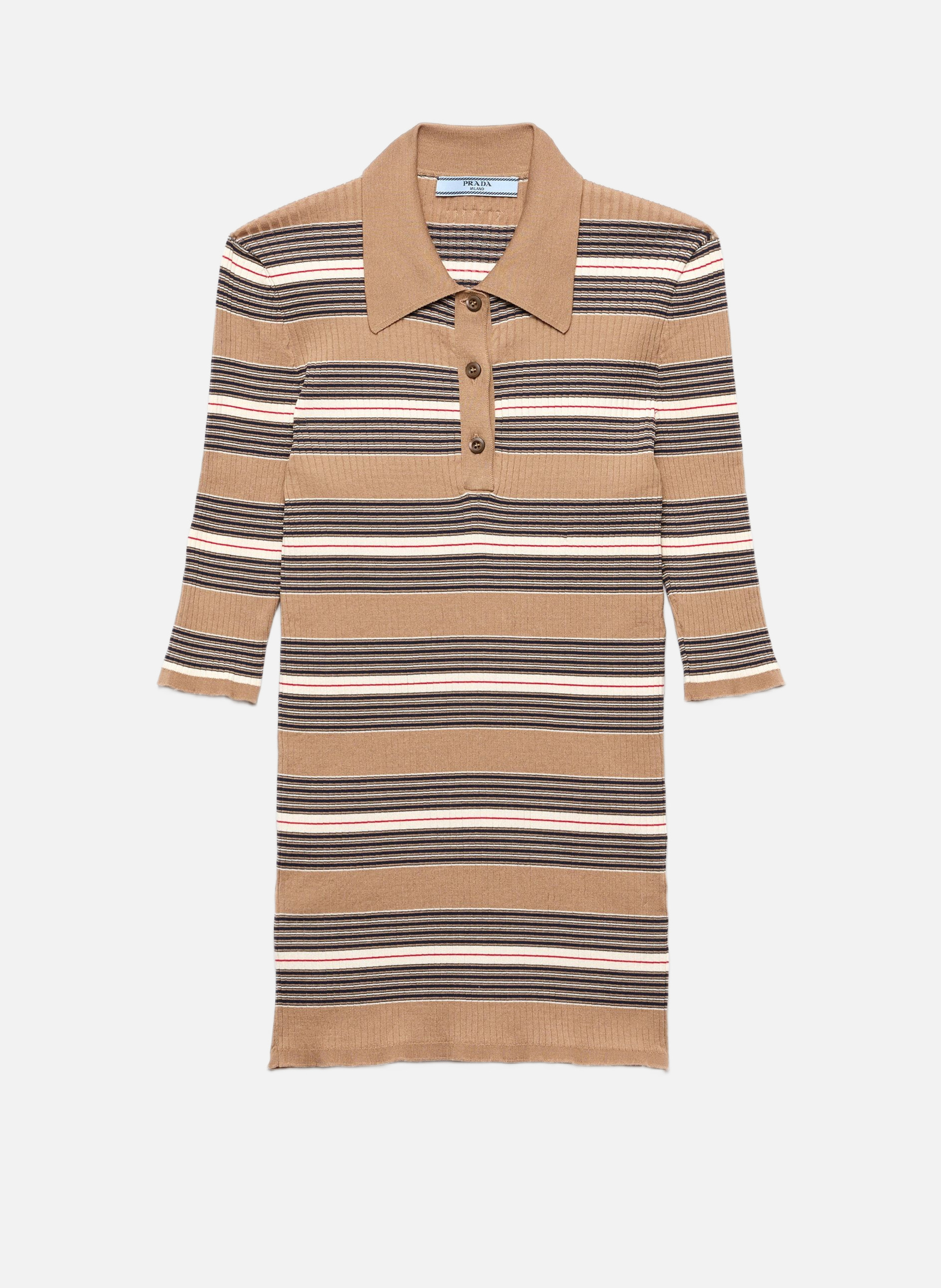 Polo en coton rayé PRADA Marron