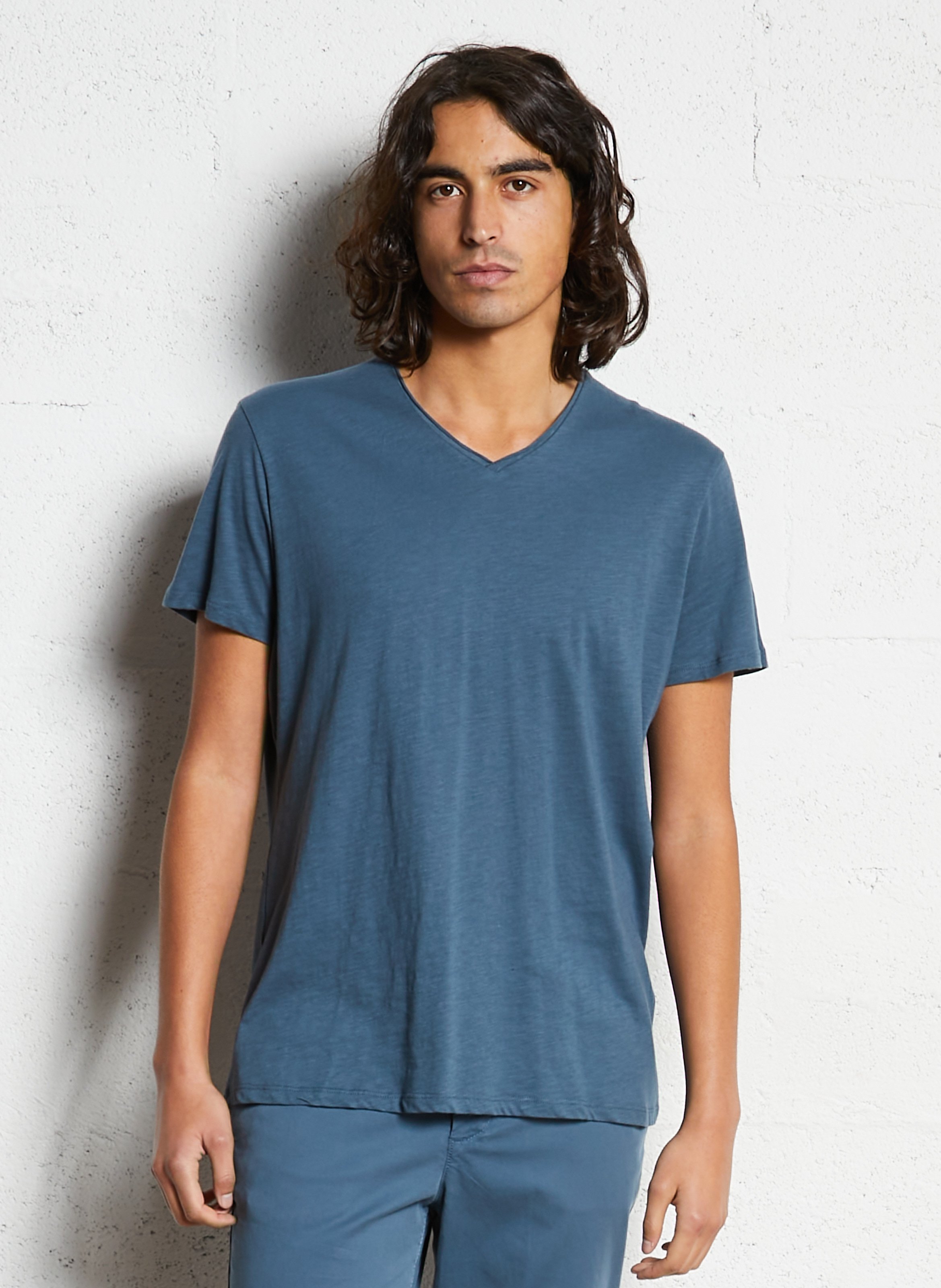 Tee-shirt col v en coton IKKS Bleu