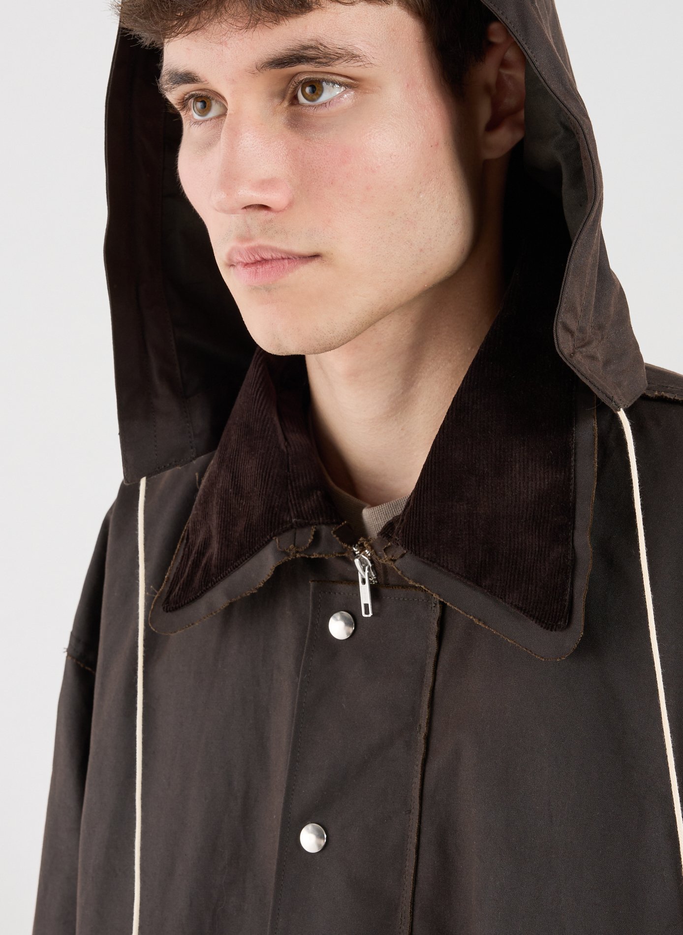 Oversized waxed cotton outerwear jacket Brown
