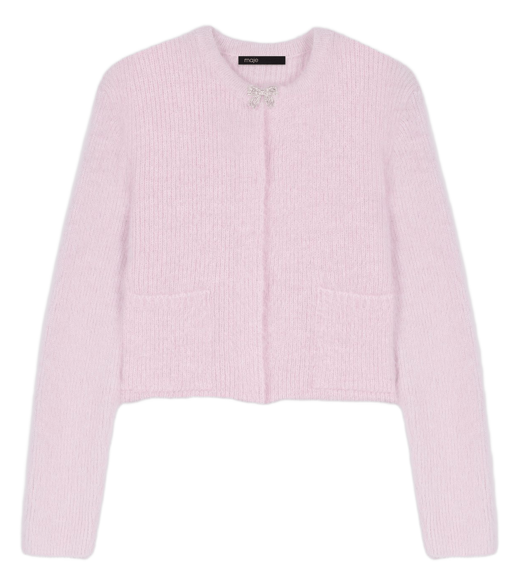 Cardigan droit col rond en maille MAJE Rose