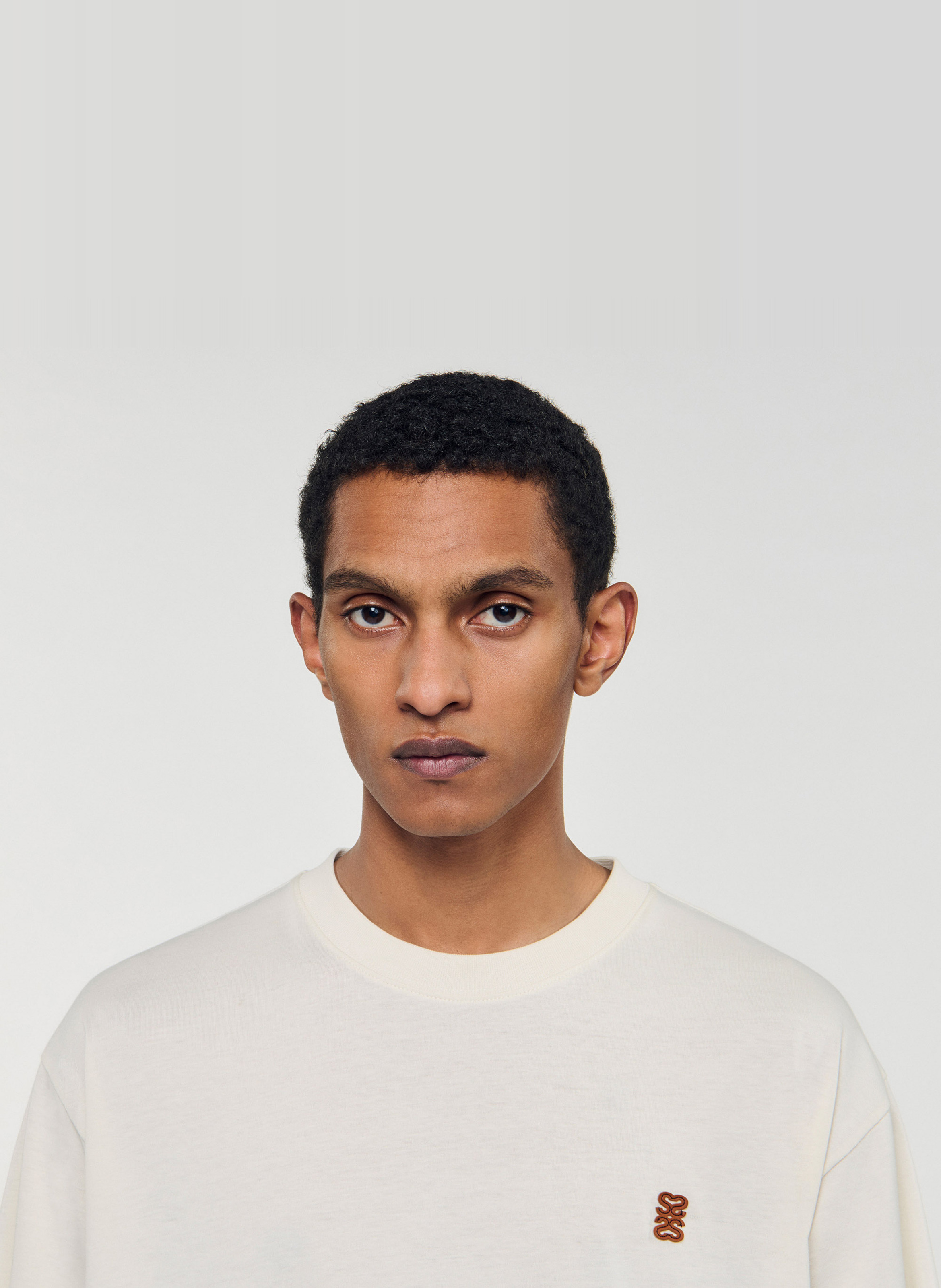 Tee-shirt col rond en coton SANDRO Beige