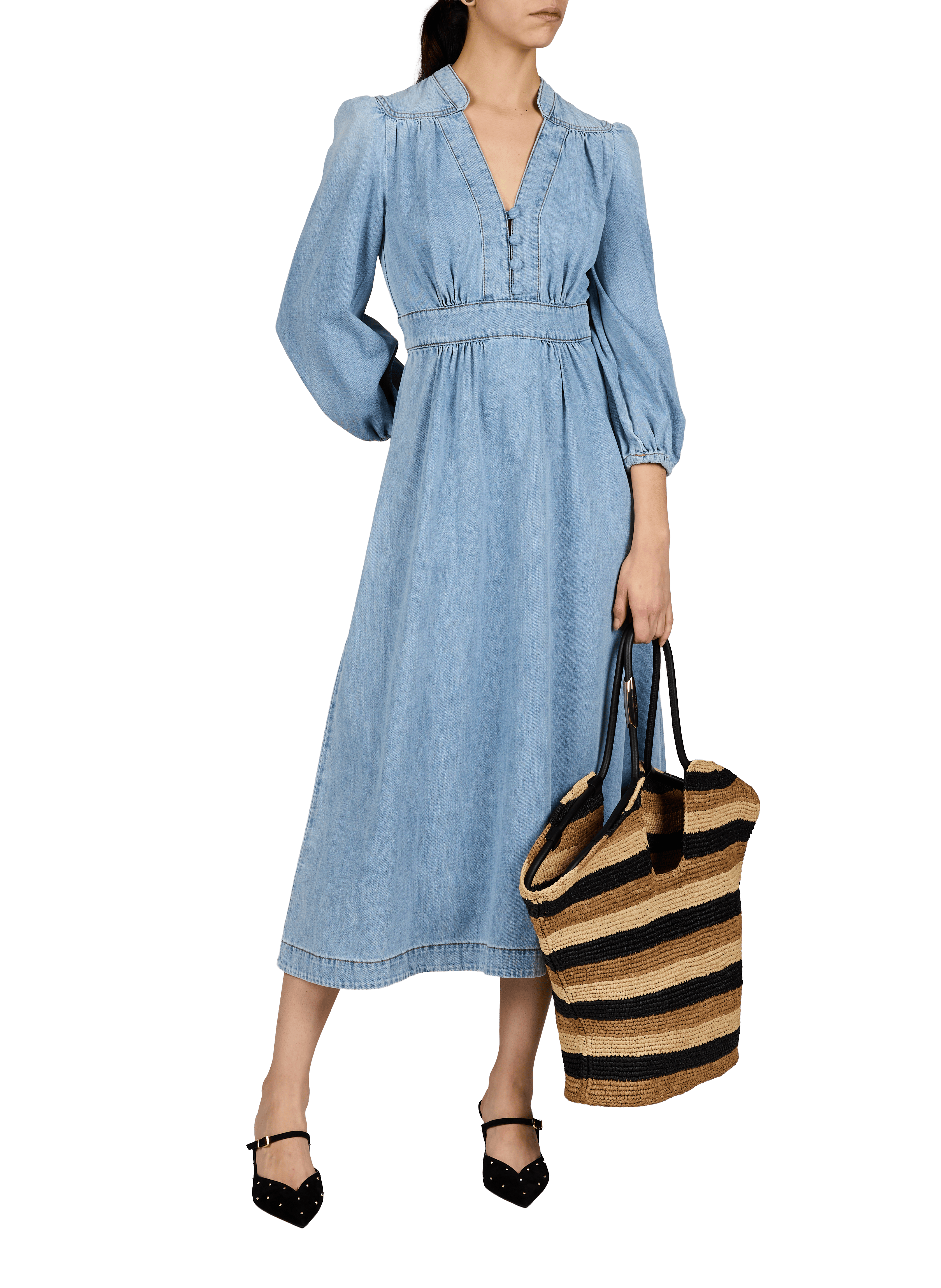 Long cotton V-neck dress ZIMMERMANN Blue