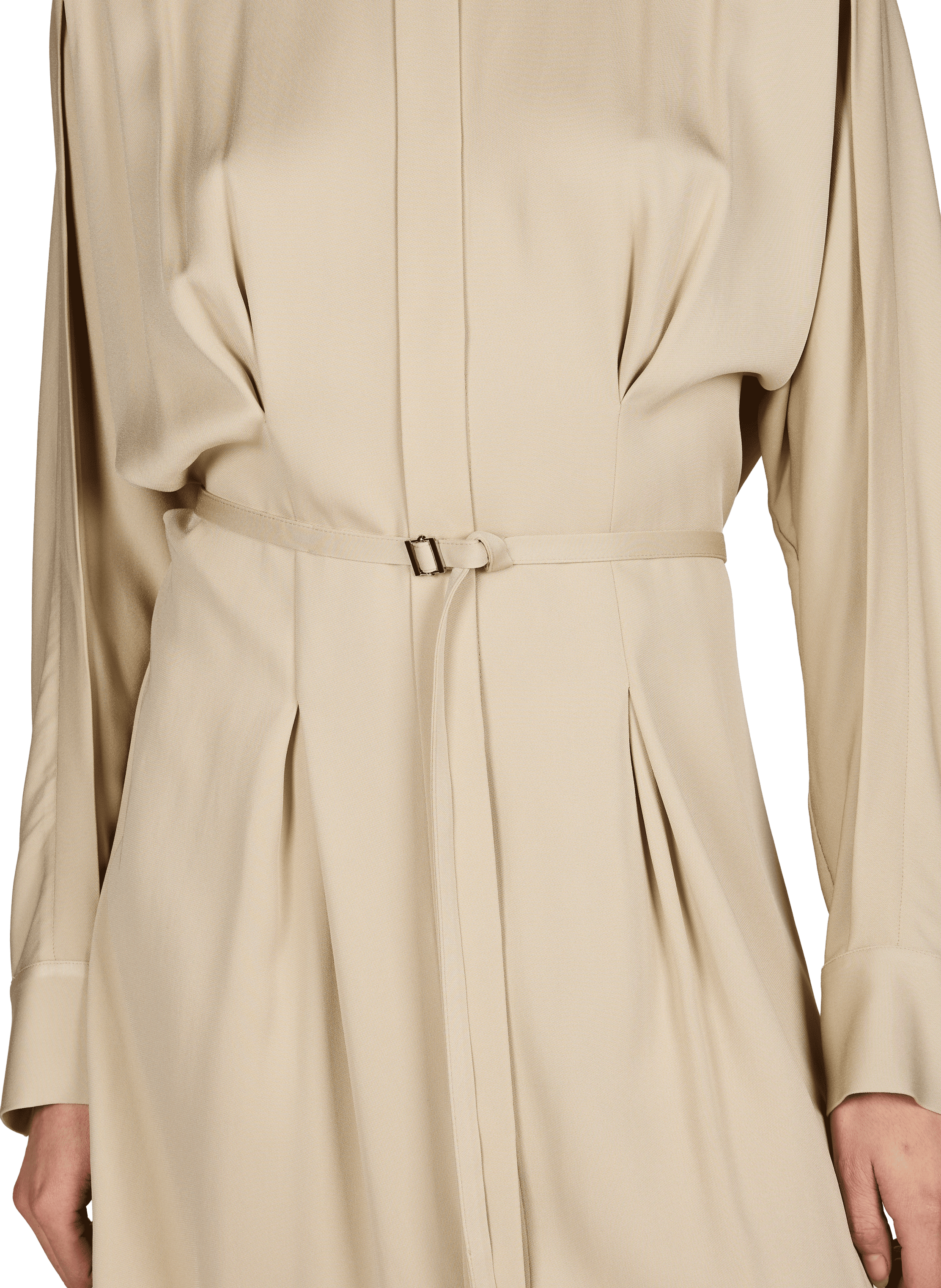 Loose solid color dress with classic collar BOSS Beige