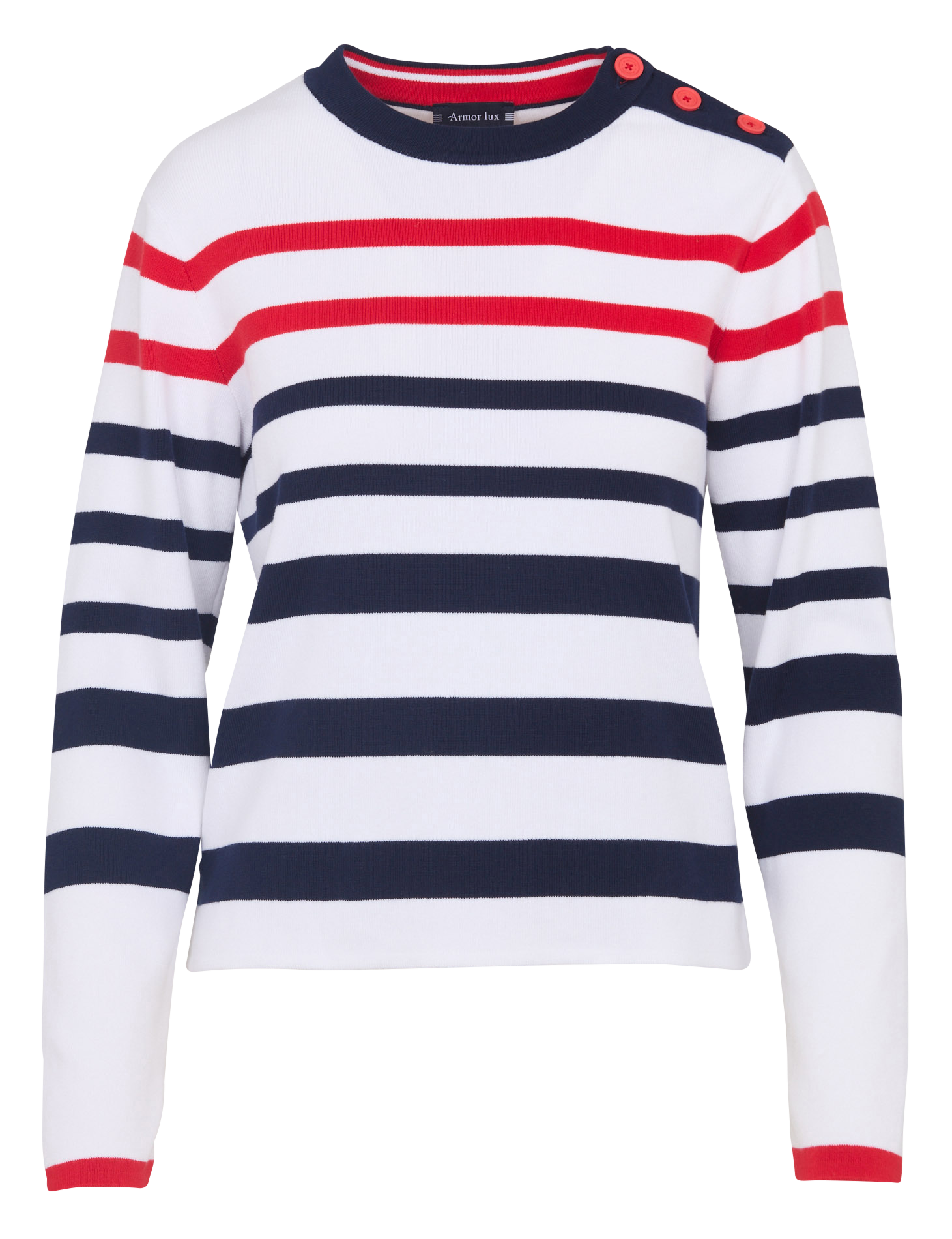 Pull ajusté col rond en coton ARMOR-LUX Blanc