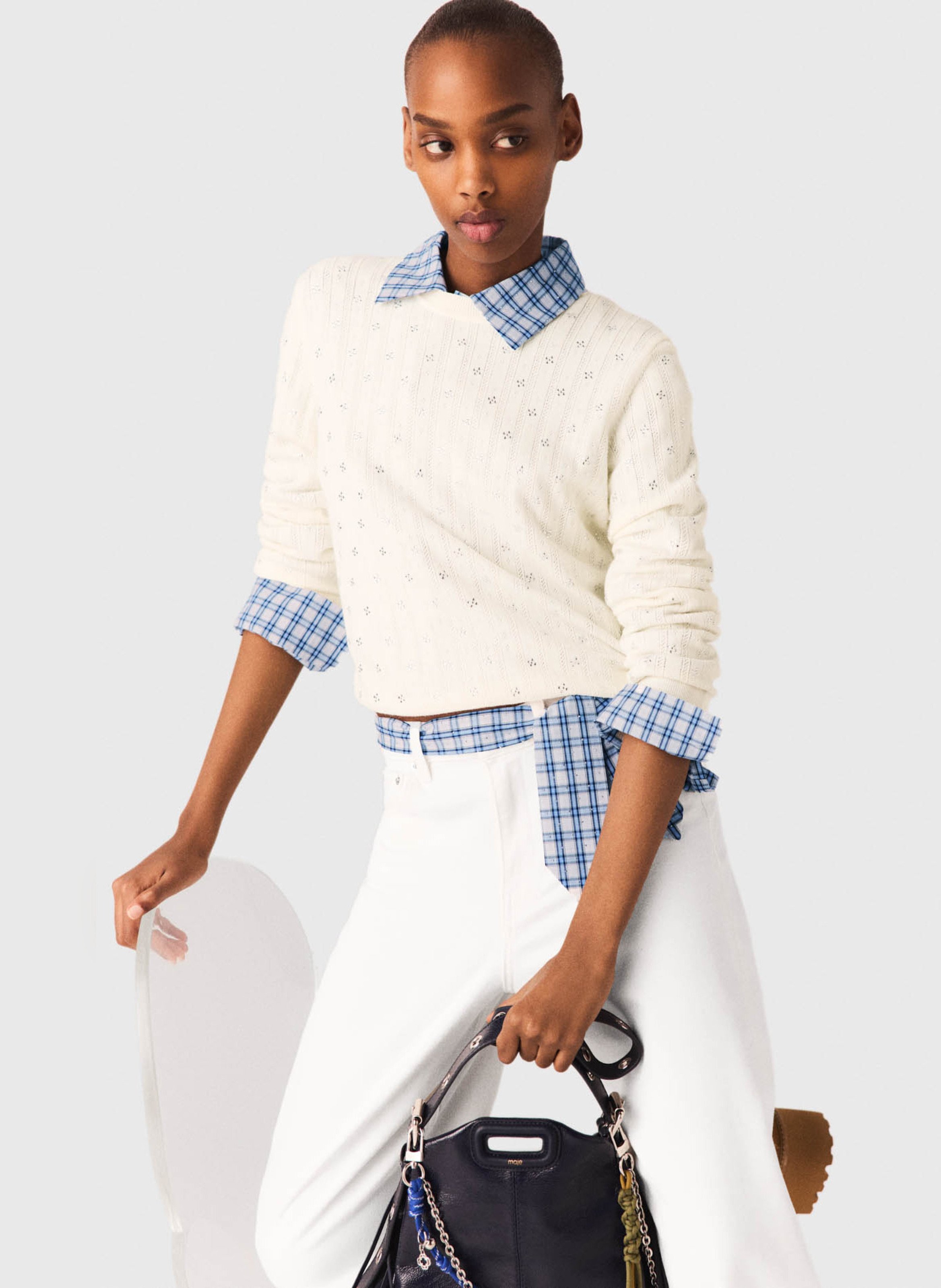 Pull col rond en laine mélangée MAJE Beige