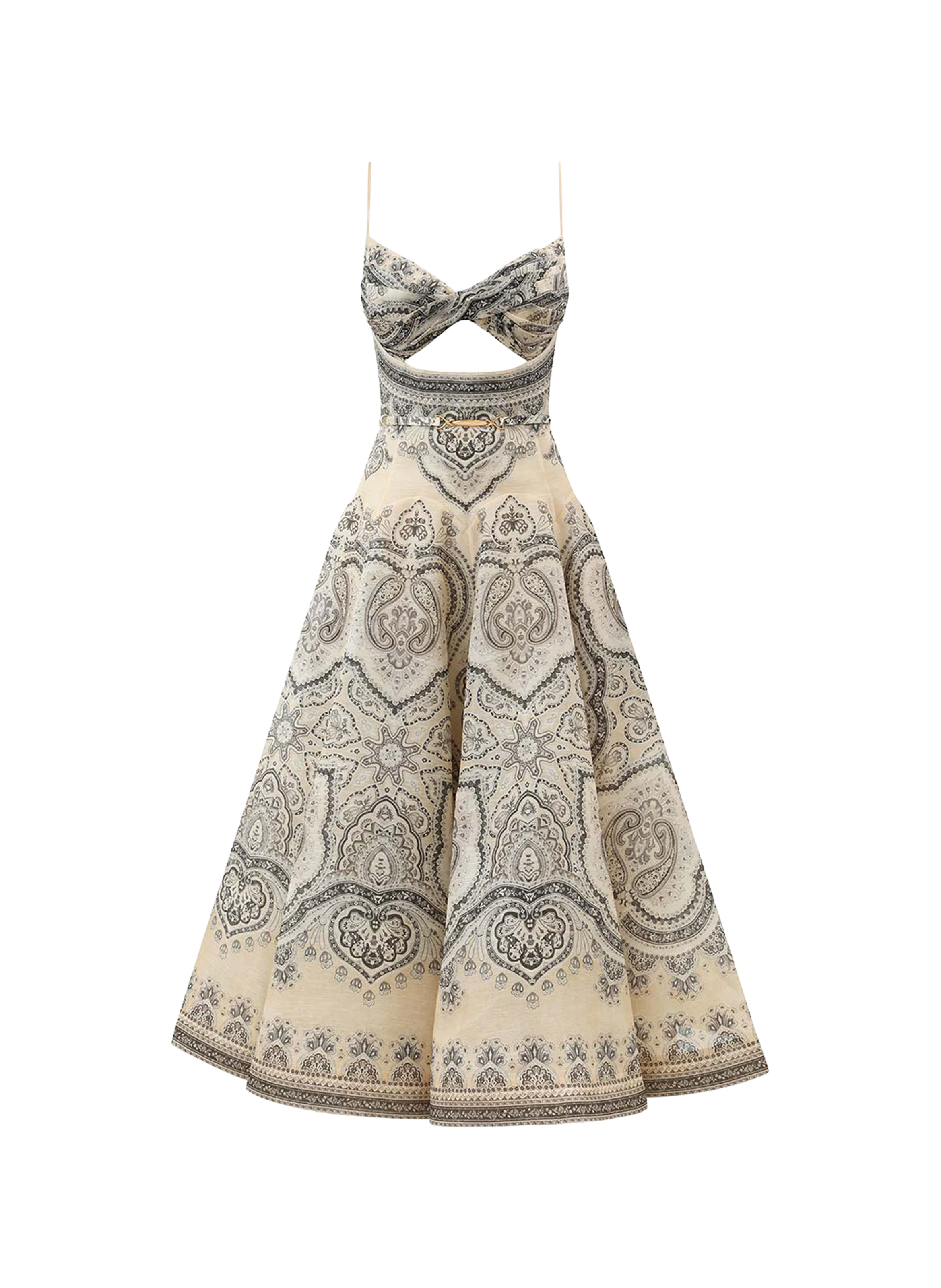 Luna mid-length dress with linen and silk print ZIMMERMANN Blue