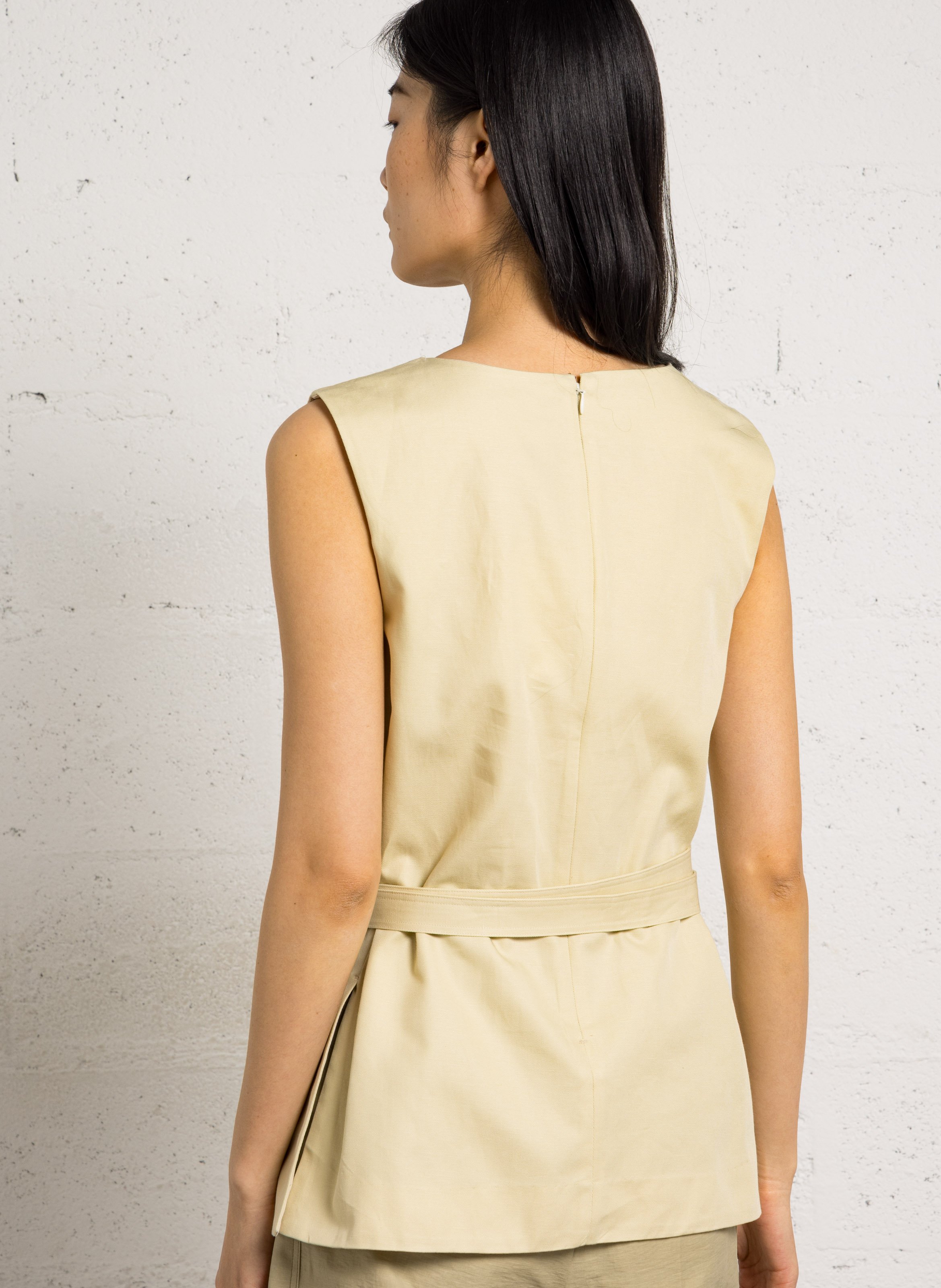 Top droit col rond en coton bio et lin isra SOEUR Beige