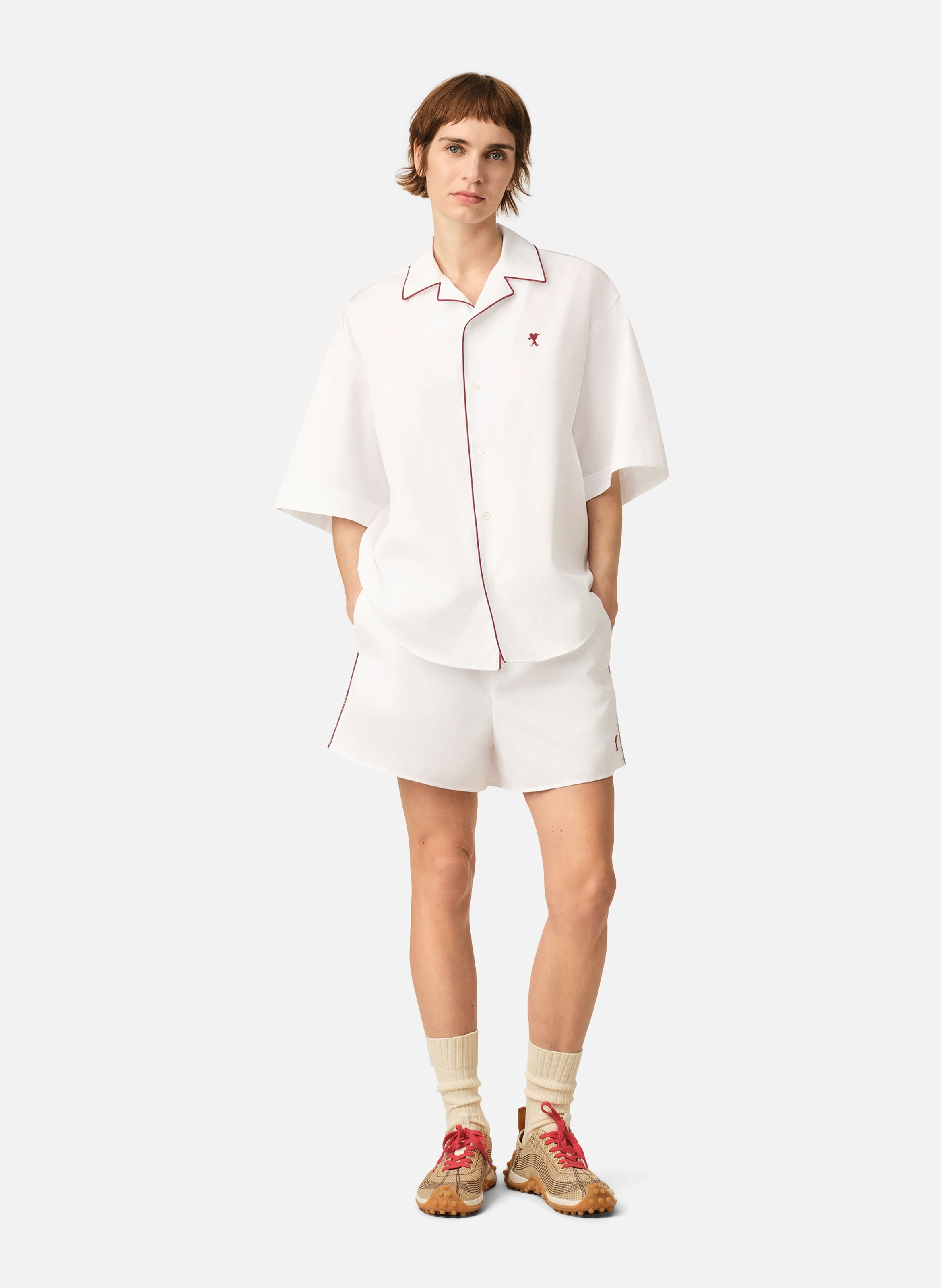 Chemise manches courtes ami de coeur flèche unisexe en coton AMI PARIS Blanc