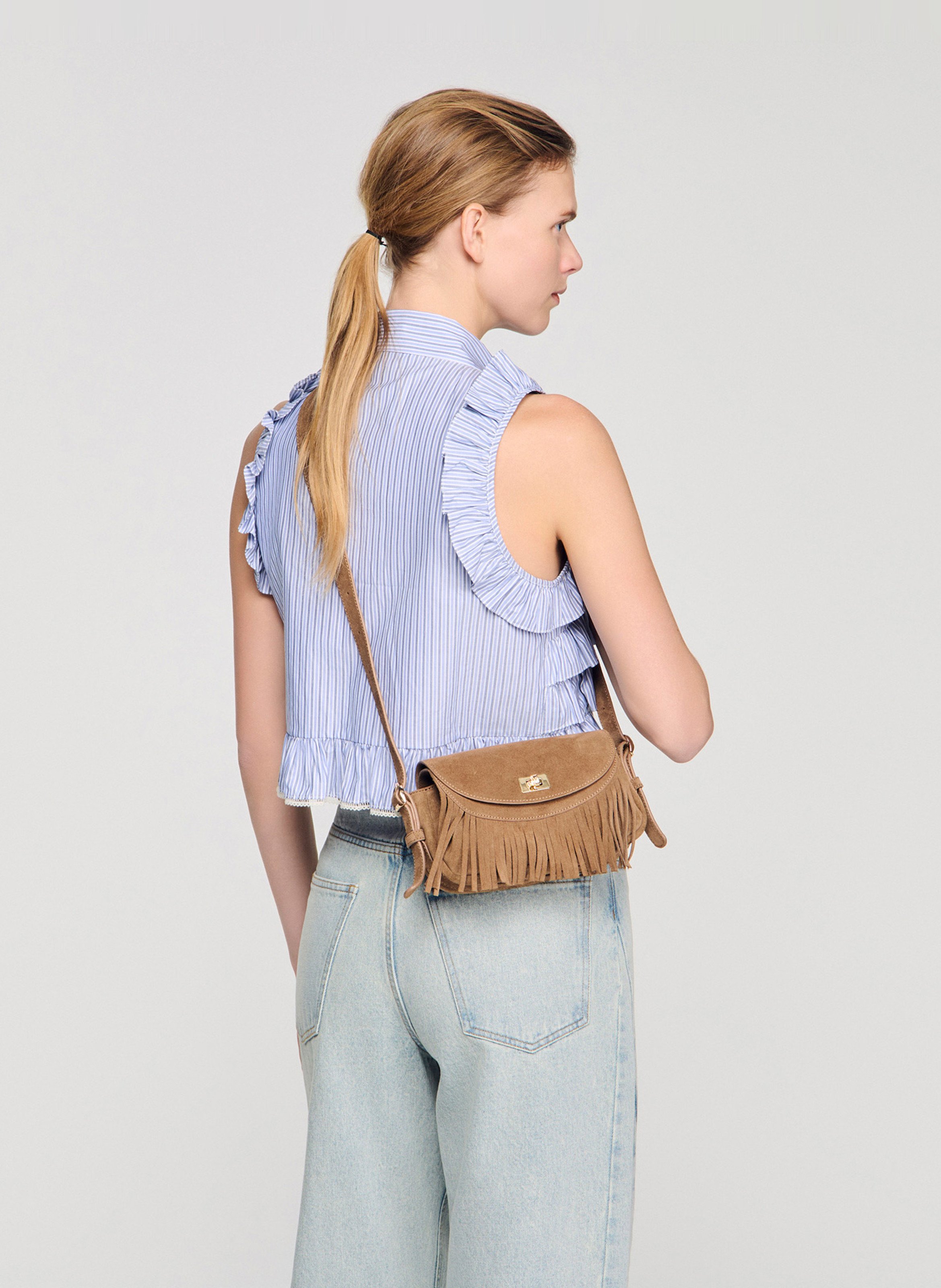Sac bandoulière en cuir SANDRO Beige
