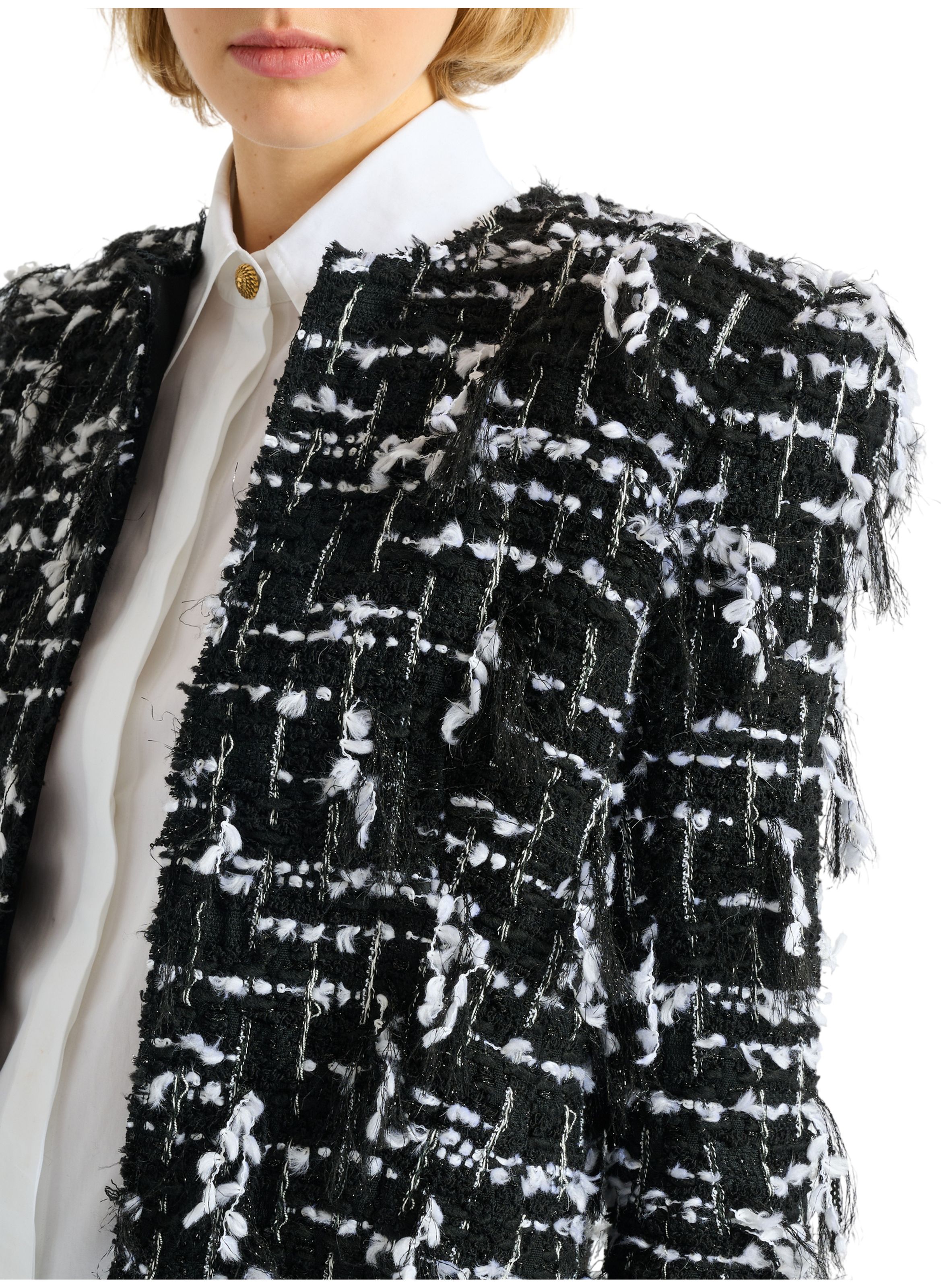 Spencer en tweed frangé BALMAIN Noir