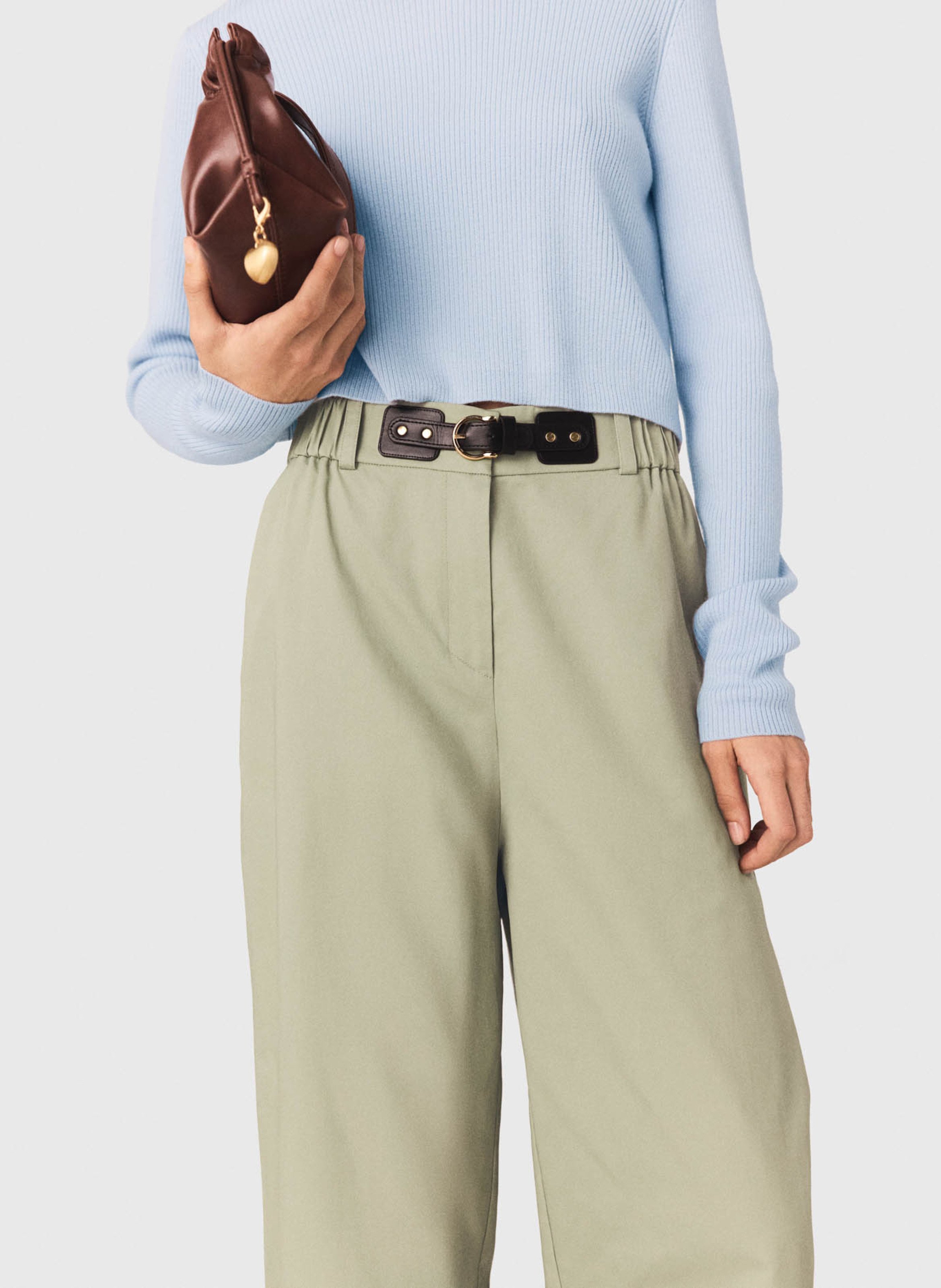 Pantalon large en coton MAJE Kaki
