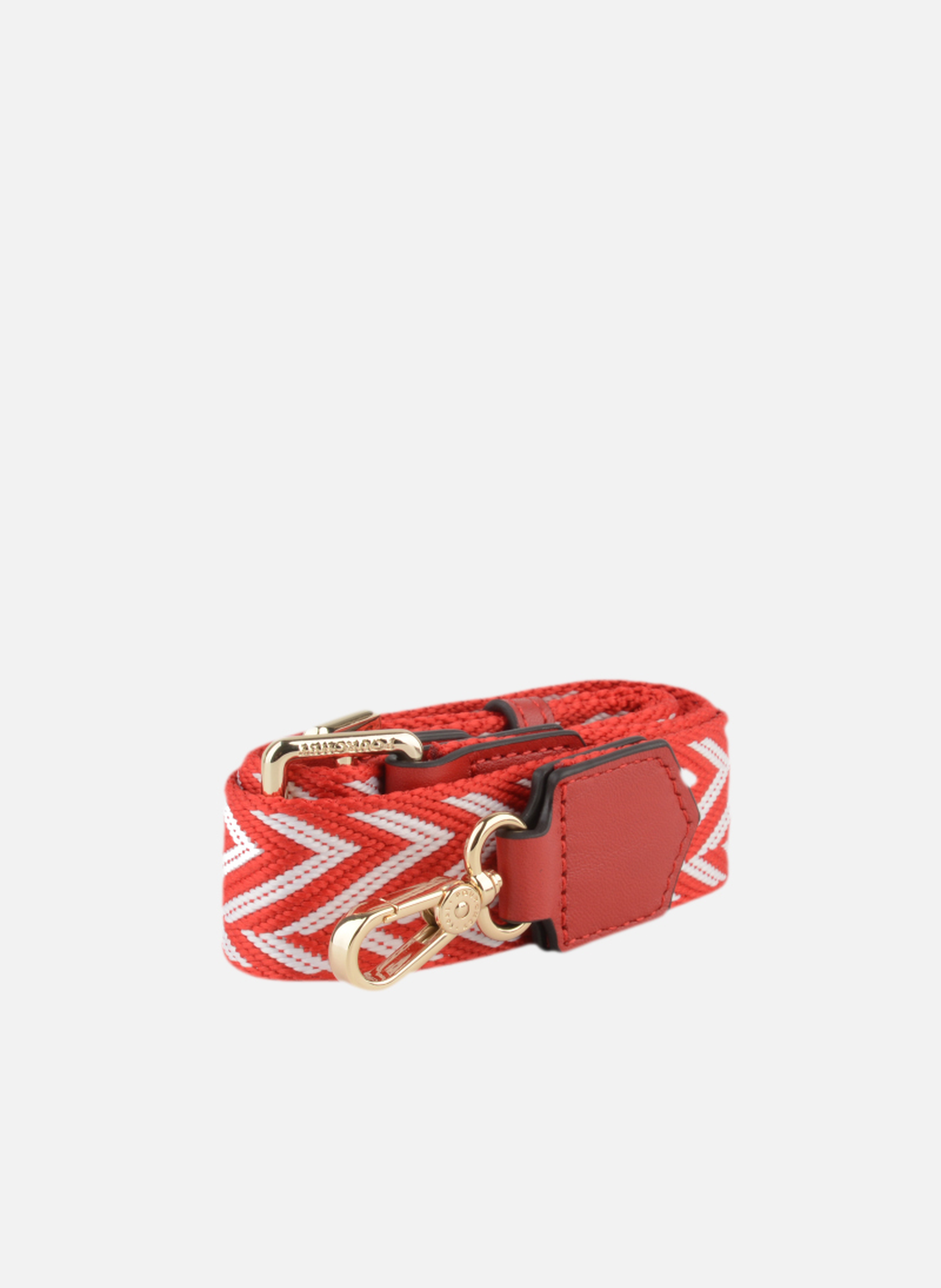 Bandoulière | bandoulière de sac avec chevrons en coton garni cuir POURCHET Rouge