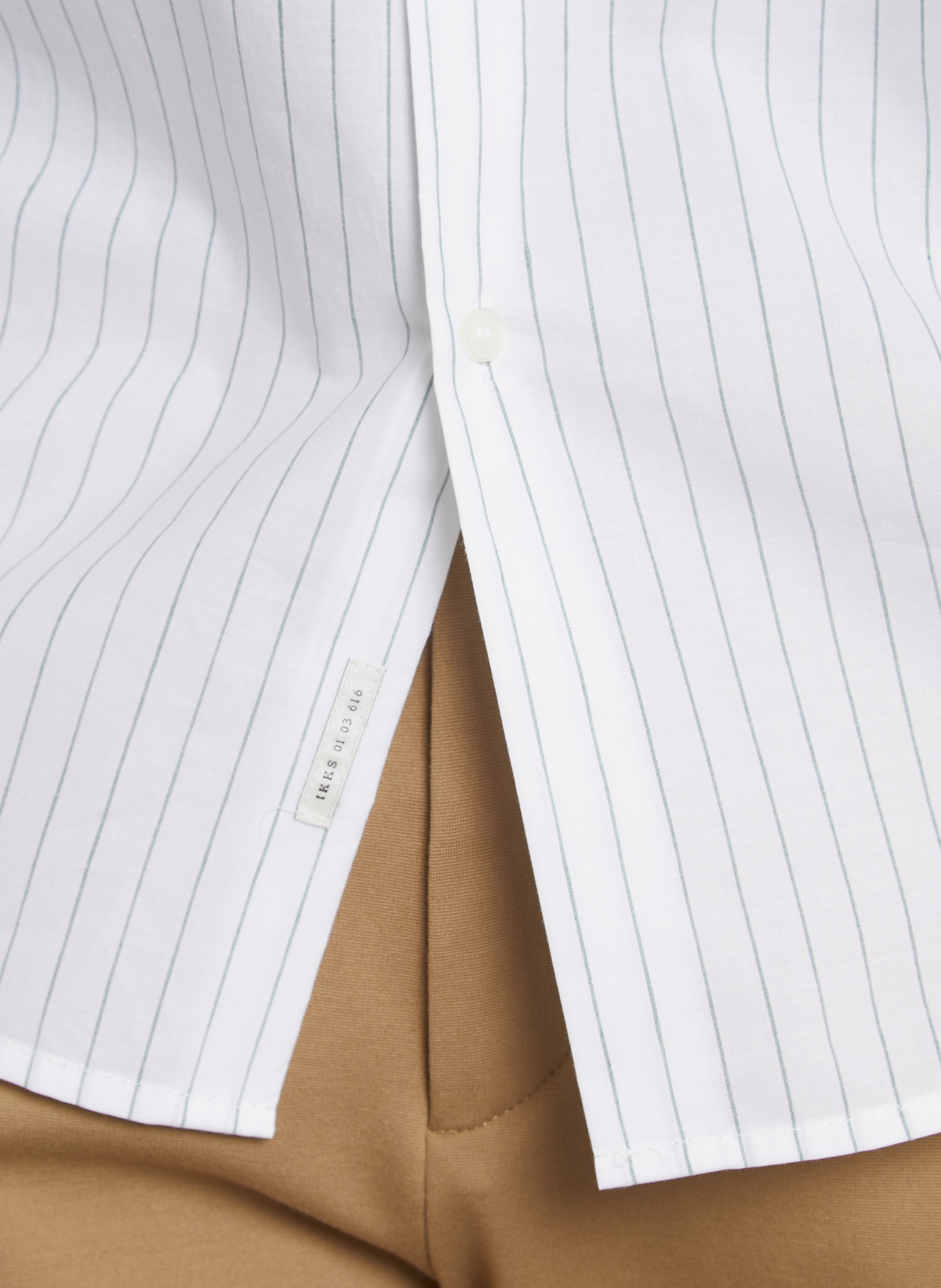 Chemise droite col classique en coton et lin mélangé rayé IKKS Vert