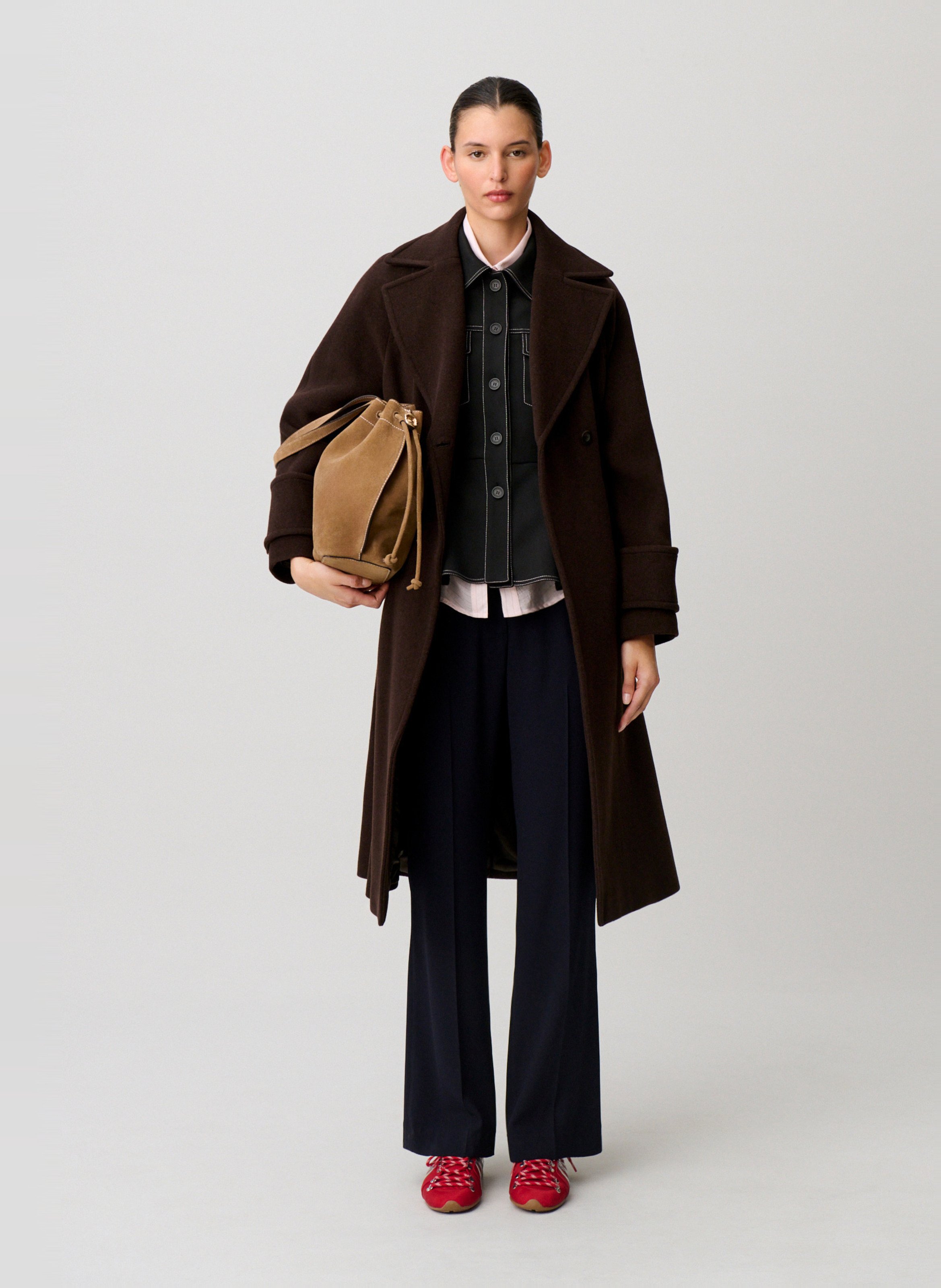 Manteau droit en laine mélangée gama CLAUDIE PIERLOT Marron