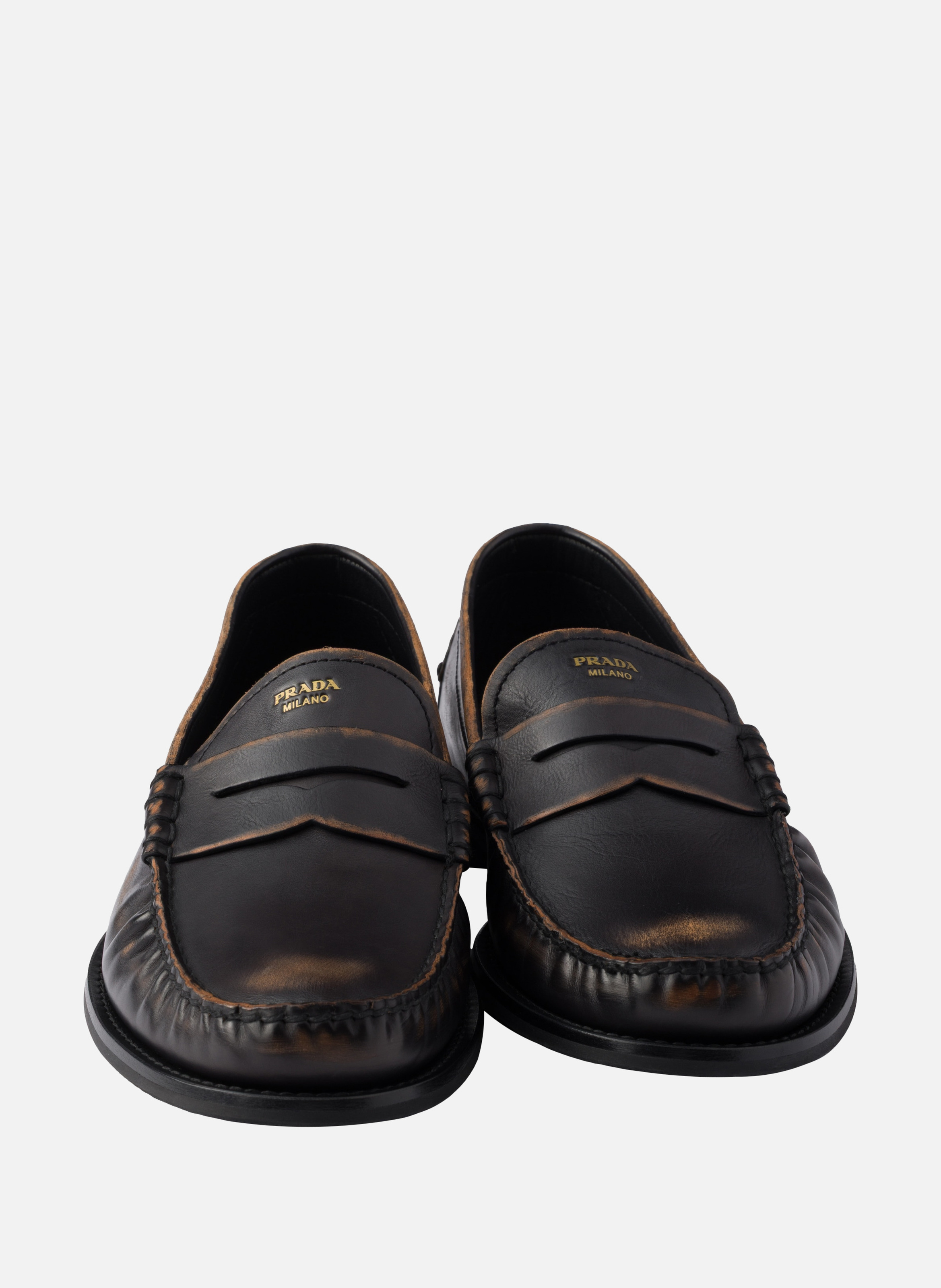 Mocassins en cuir vieilli PRADA Noir