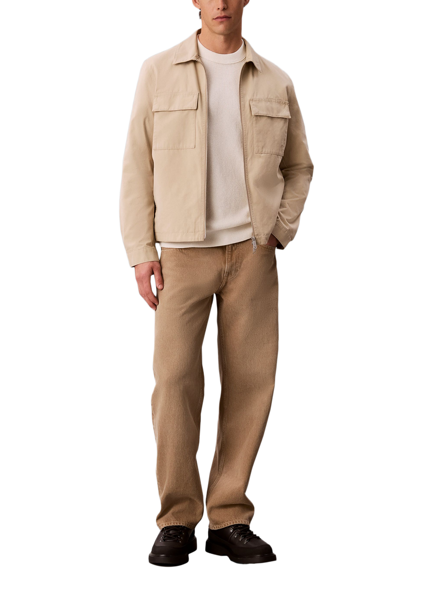 Straight knit cotton logo sweater CALVIN KLEIN Beige