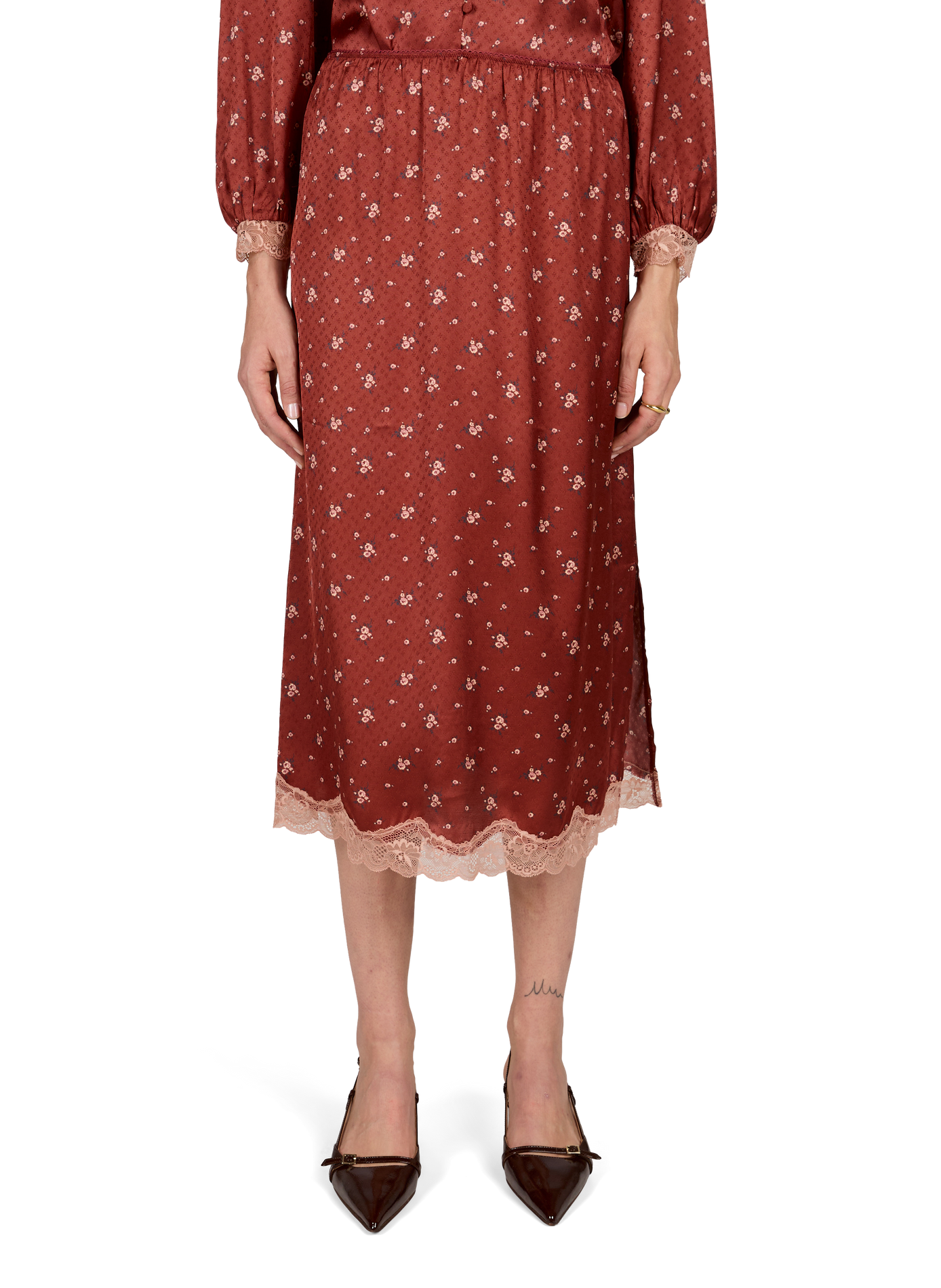 Midi rok met kanten print PETITE MENDIGOTE Oranje