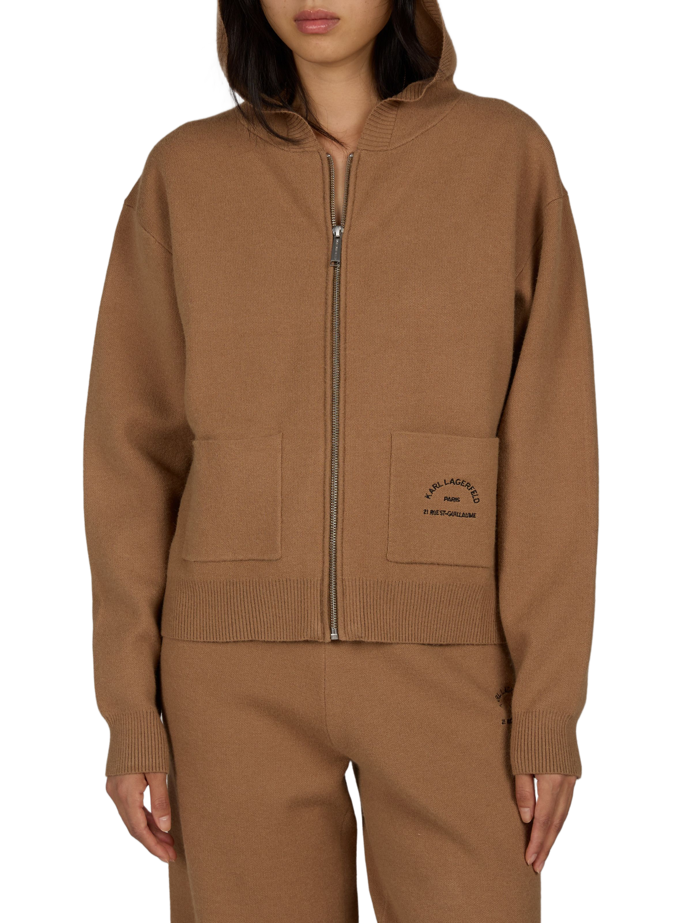 Straight zip-up hooded sweatshirt KARL LAGERFELD Beige