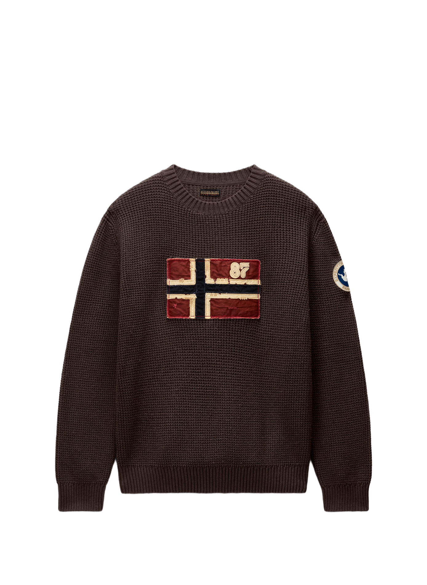 Straight-fit crew-neck embroidered sweater NAPAPIJRI Brown