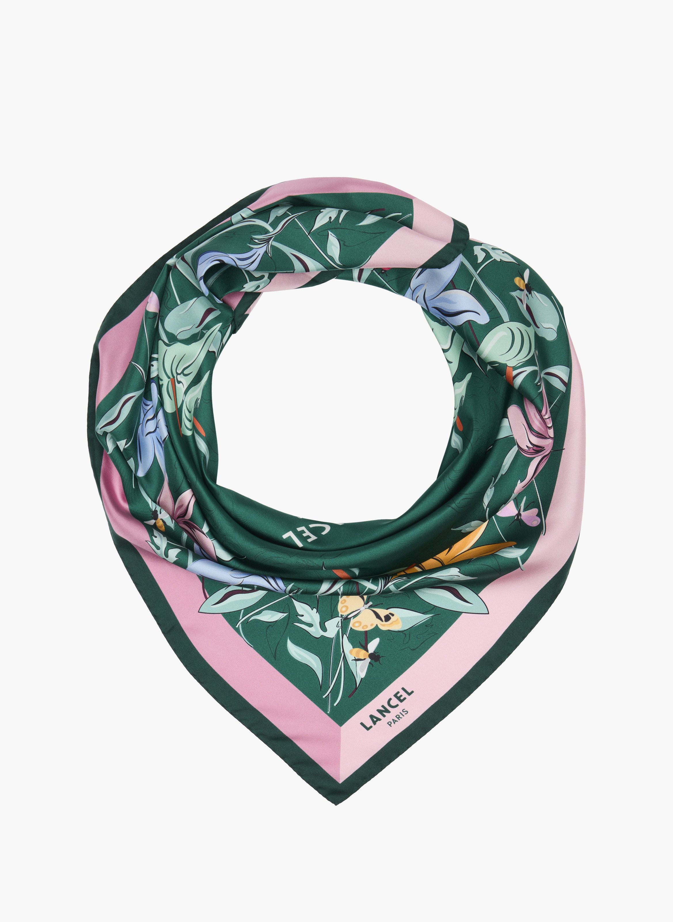Foulard carré 90 - foulard en soie imprimée à armure serge, 100 % soie. LANCEL Bleu