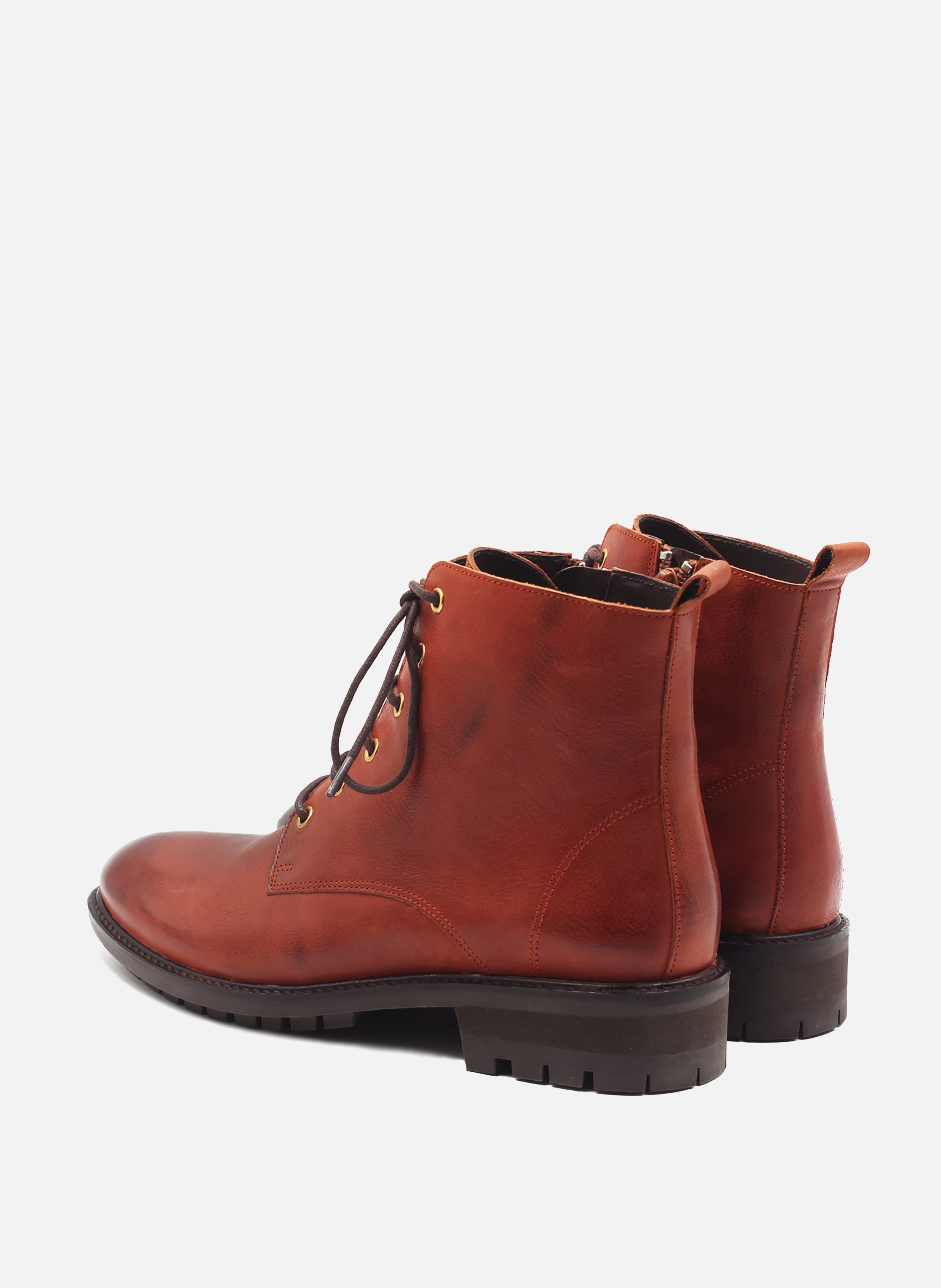 Bottines plates à lacet cuir lisse JULES & JENN Marron