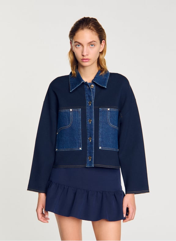 Veste courte avec détails en denim Bleu by SANDRO SANDRO Veste courte avec détails en denim Bleu