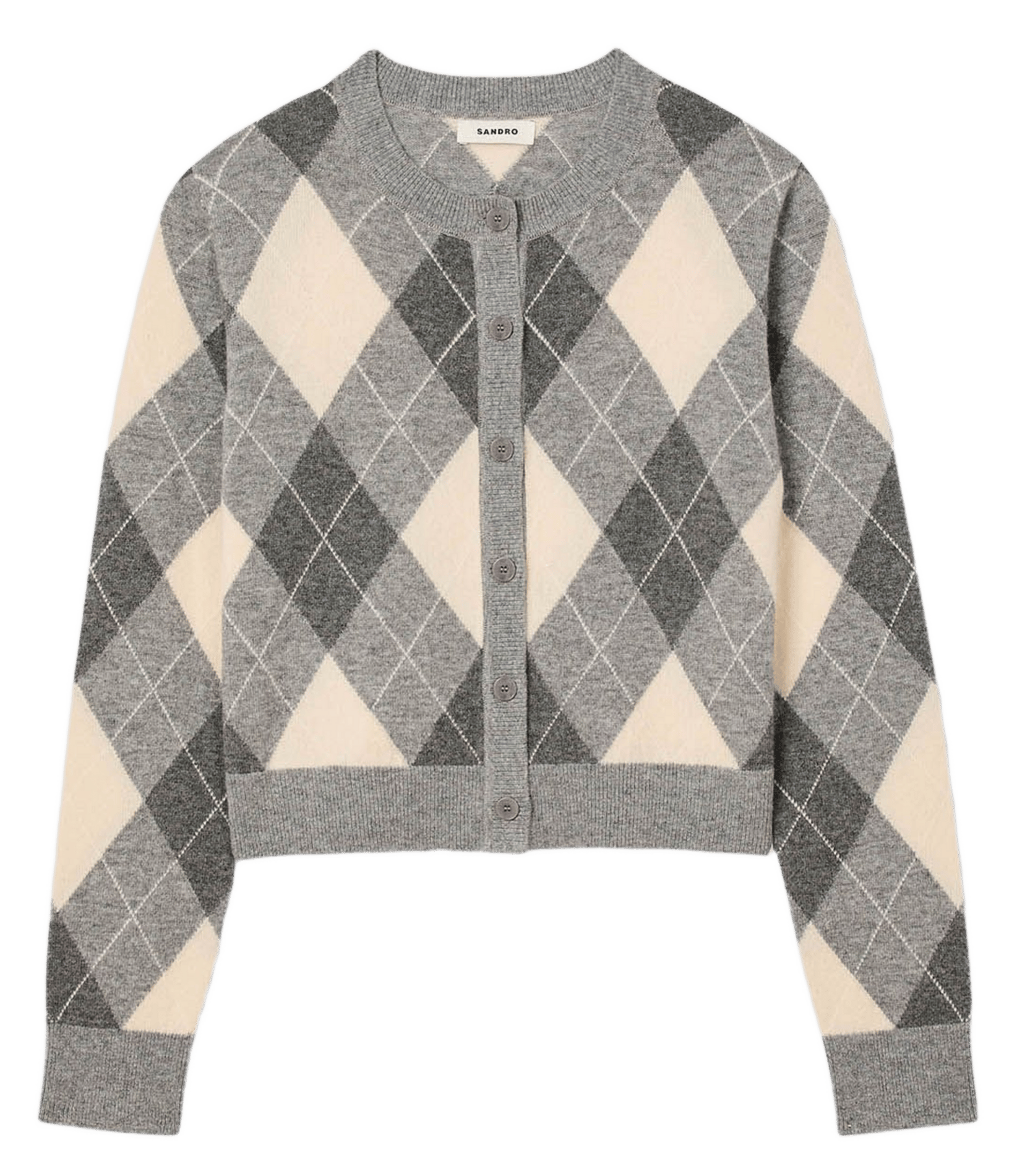 Cardigan court imprimé en laine mélangée Gris