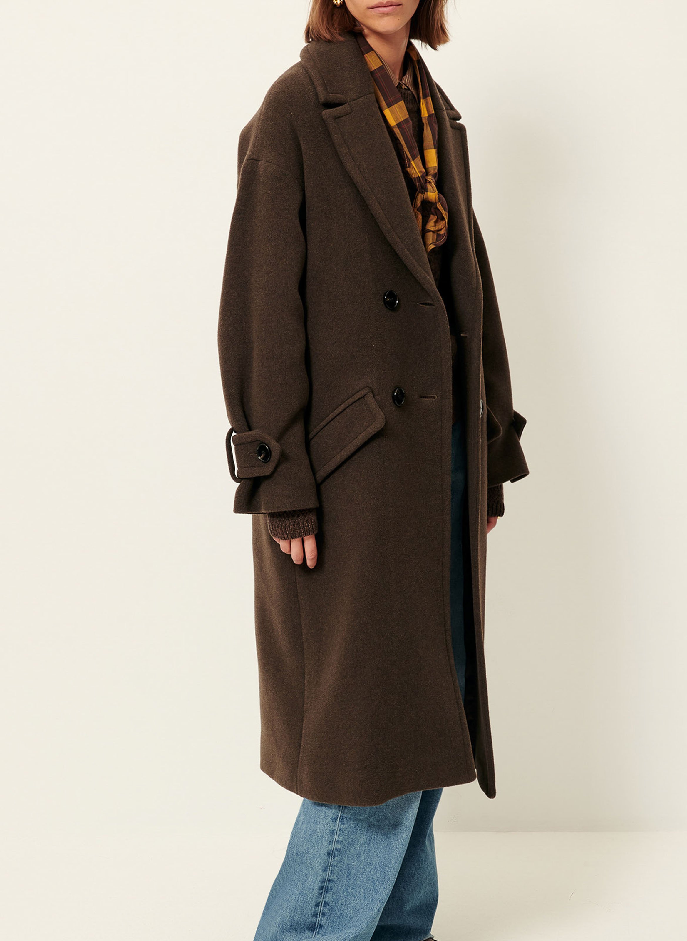 Manteau droit col tailleur en laine mélangée mia SESSUN Marron